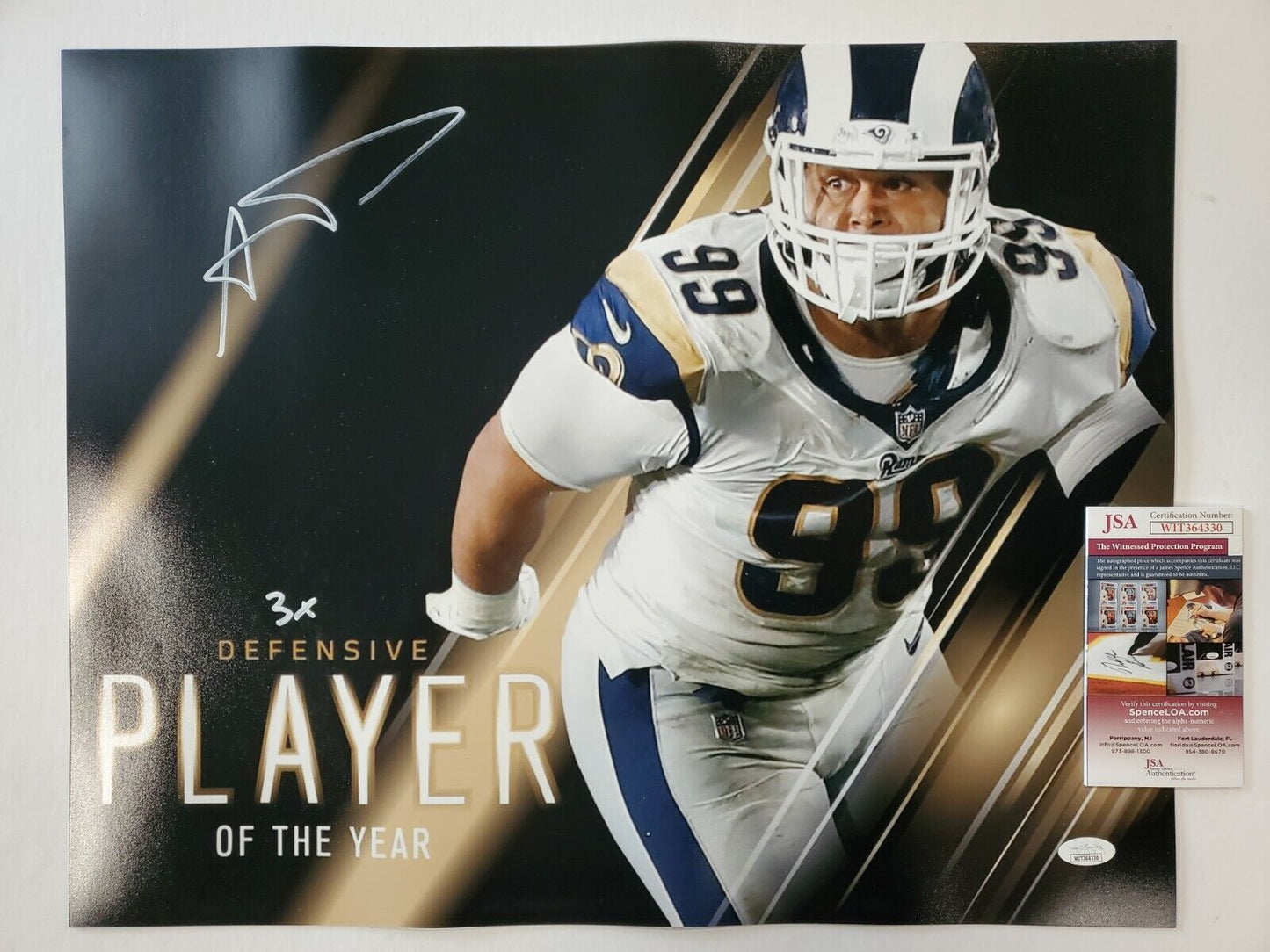 MVP Authentics Los Angeles Rams Aaron Donald Autographed Signed Inscribed 16X20 Photo Jsa Coa 215.10 sports jersey framing , jersey framing