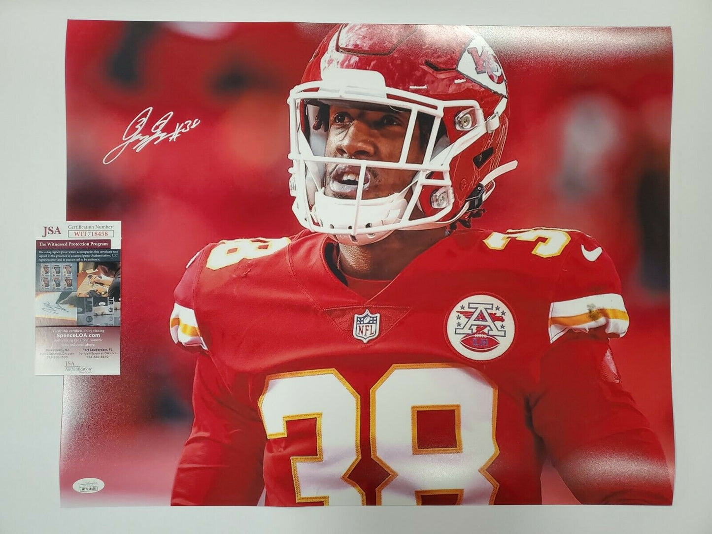 MVP Authentics Kansas City Chiefs L'jarius Sneed Autographed Signed 16X20 Photo Jsa Coa 85.50 sports jersey framing , jersey framing