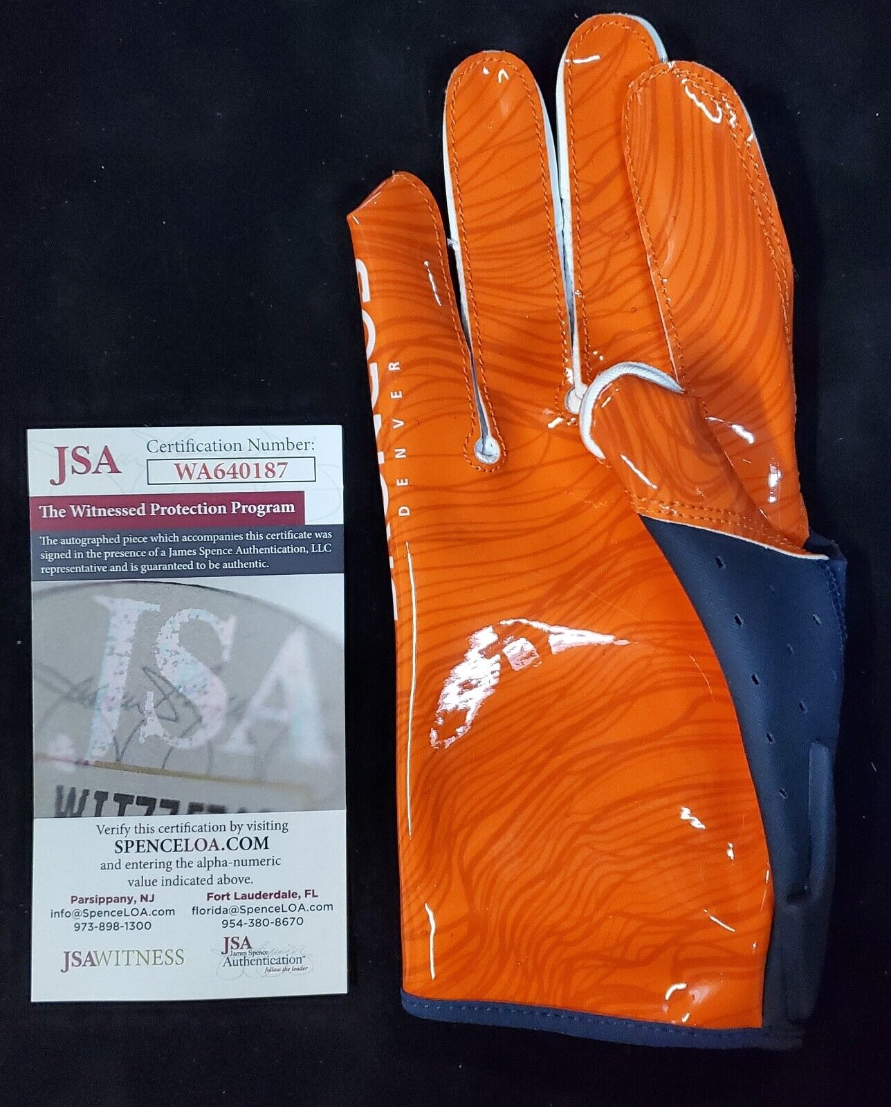 MVP Authentics Denver Broncos Damarri Mathis Autographed Signed Glove Jsa Coa 90 sports jersey framing , jersey framing