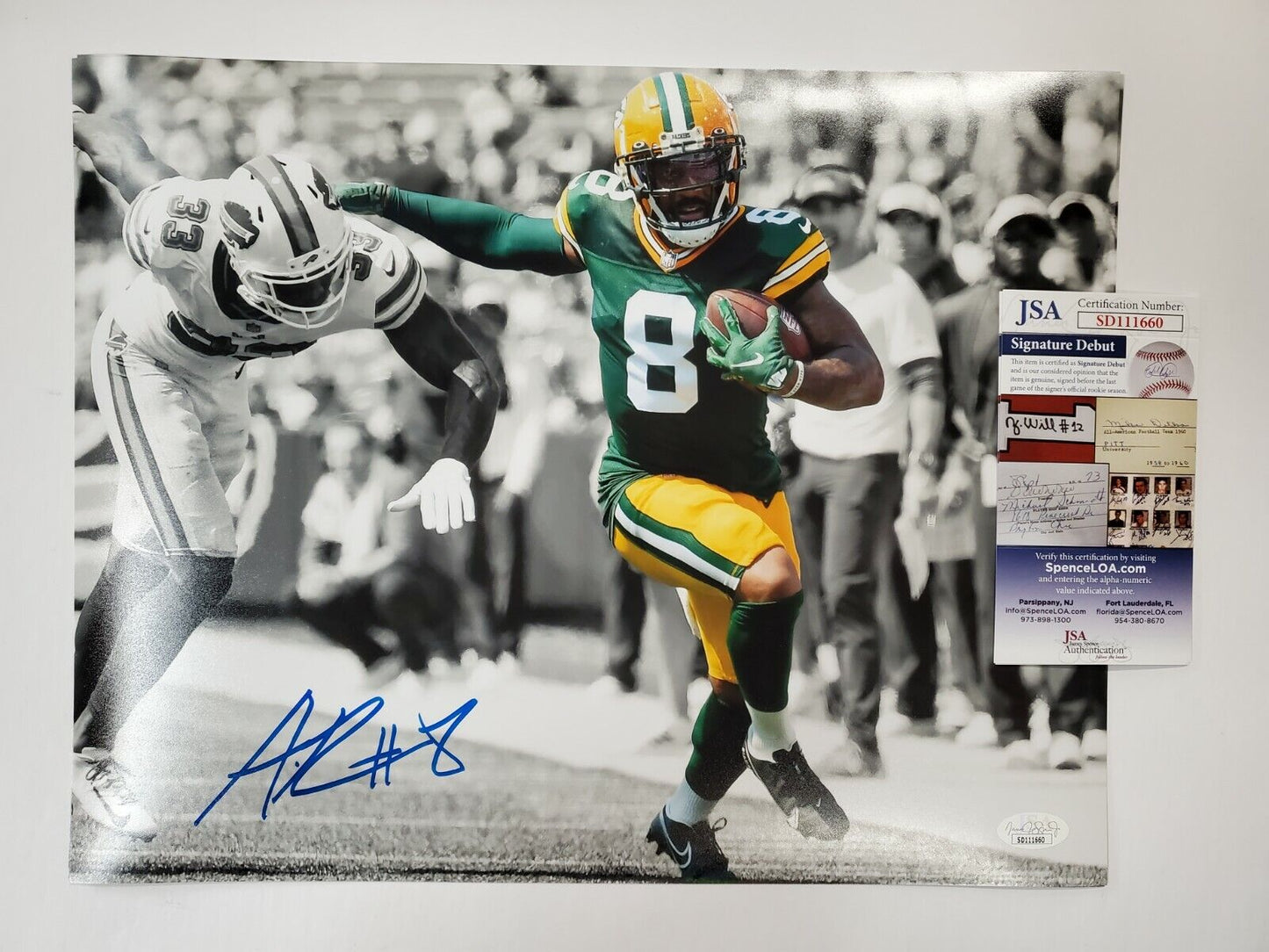 MVP Authentics Green Bay Packers Amari Rodgers Autographed 11X14 Photo Jsa Coa 71.10 sports jersey framing , jersey framing