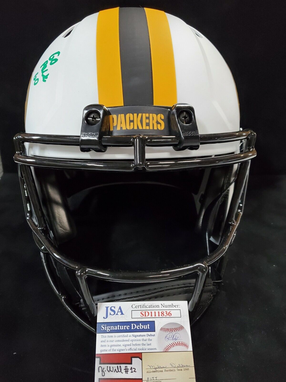 MVP Authentics Green Bay Packers Eric Stokes Signed 2X Insc F/S Lunar Replica Helmet Jsa Coa 274.50 sports jersey framing , jersey framing