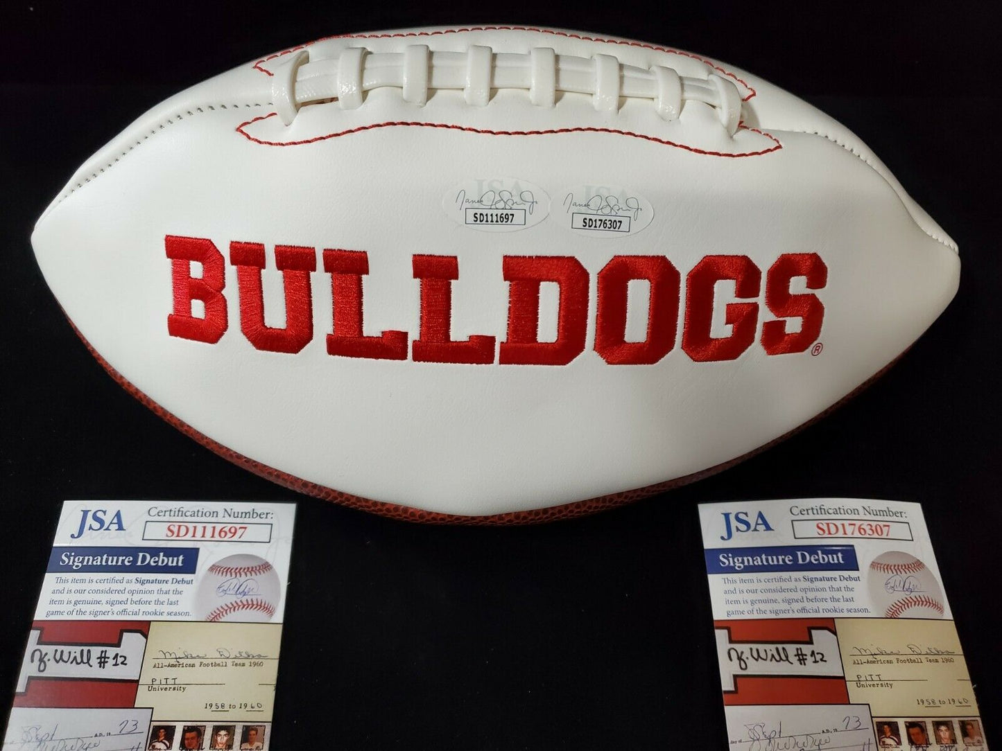 MVP Authentics GEORGIA BULLDOGS ERIC STOKES & TYSON CAMBELL DUAL SIGNED LOGO FOOTBALL JSA COA 225 sports jersey framing , jersey framing