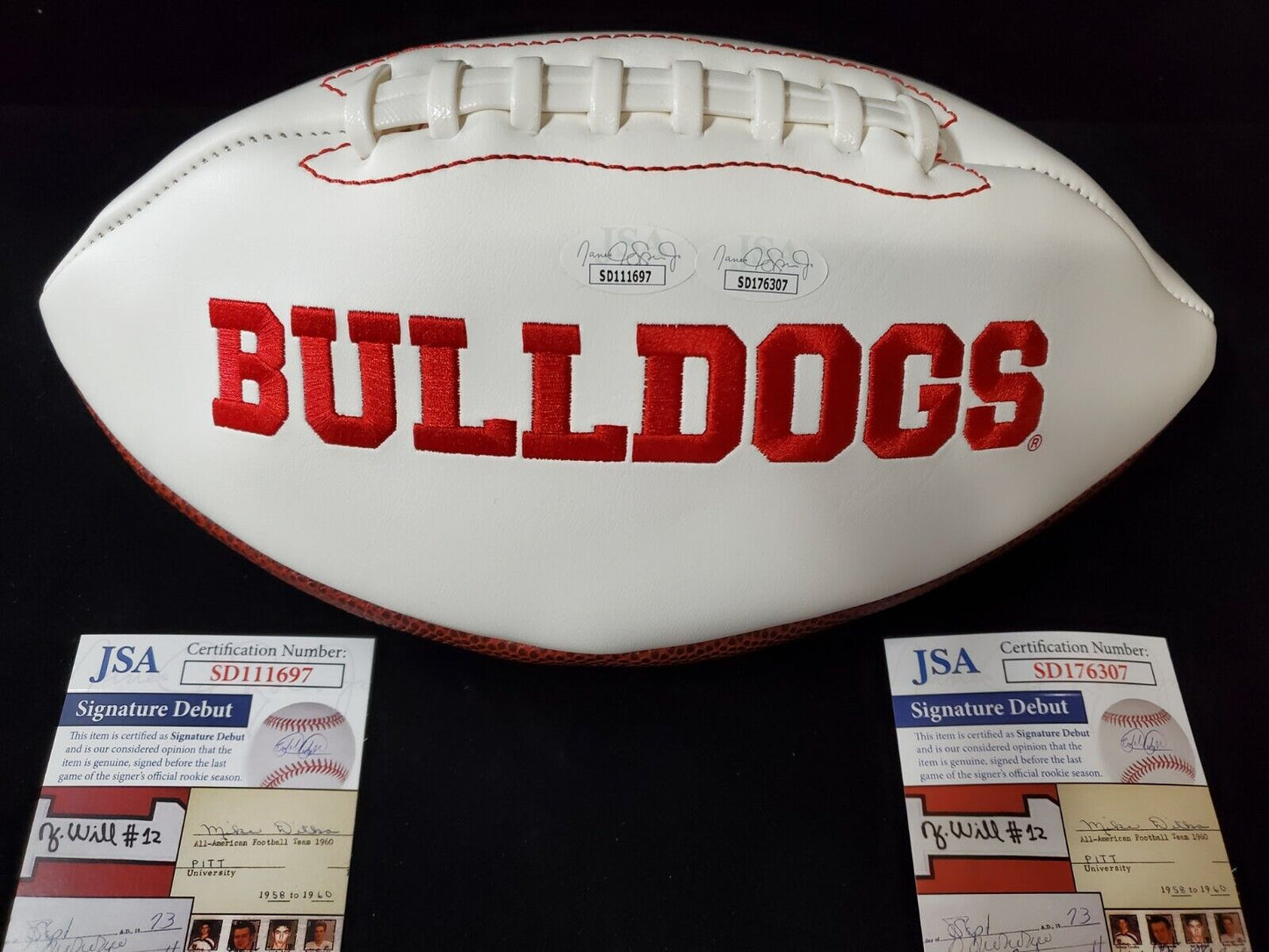 MVP Authentics Georgia Bulldogs Eric Stokes & Tyson Campbell Dual Signed Logo Football Jsa Coa 225 sports jersey framing , jersey framing