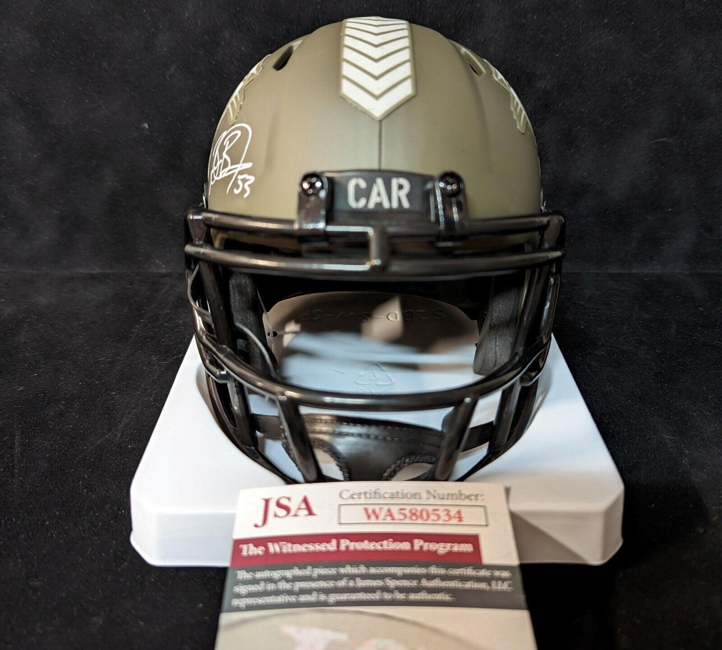 MVP Authentics Carolina Panthers Brian Burns Signed Salute To Service Mini Helmet Jsa Coa 144 sports jersey framing , jersey framing