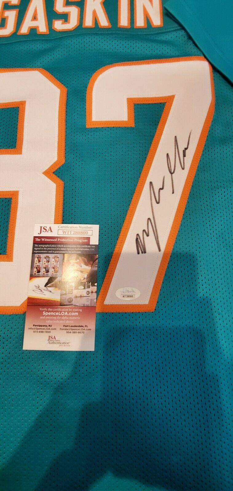 MVP Authentics Miami Dolphins Myles Gaskin Autographed Signed Jersey Jsa Coa 107.10 sports jersey framing , jersey framing
