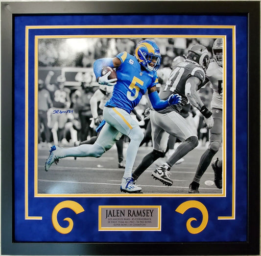 MVP Authentics L.A. Rams Jalen Ramsey Framed In Suede Signed 16X20 Photo Jsa Coa 296.10 sports jersey framing , jersey framing