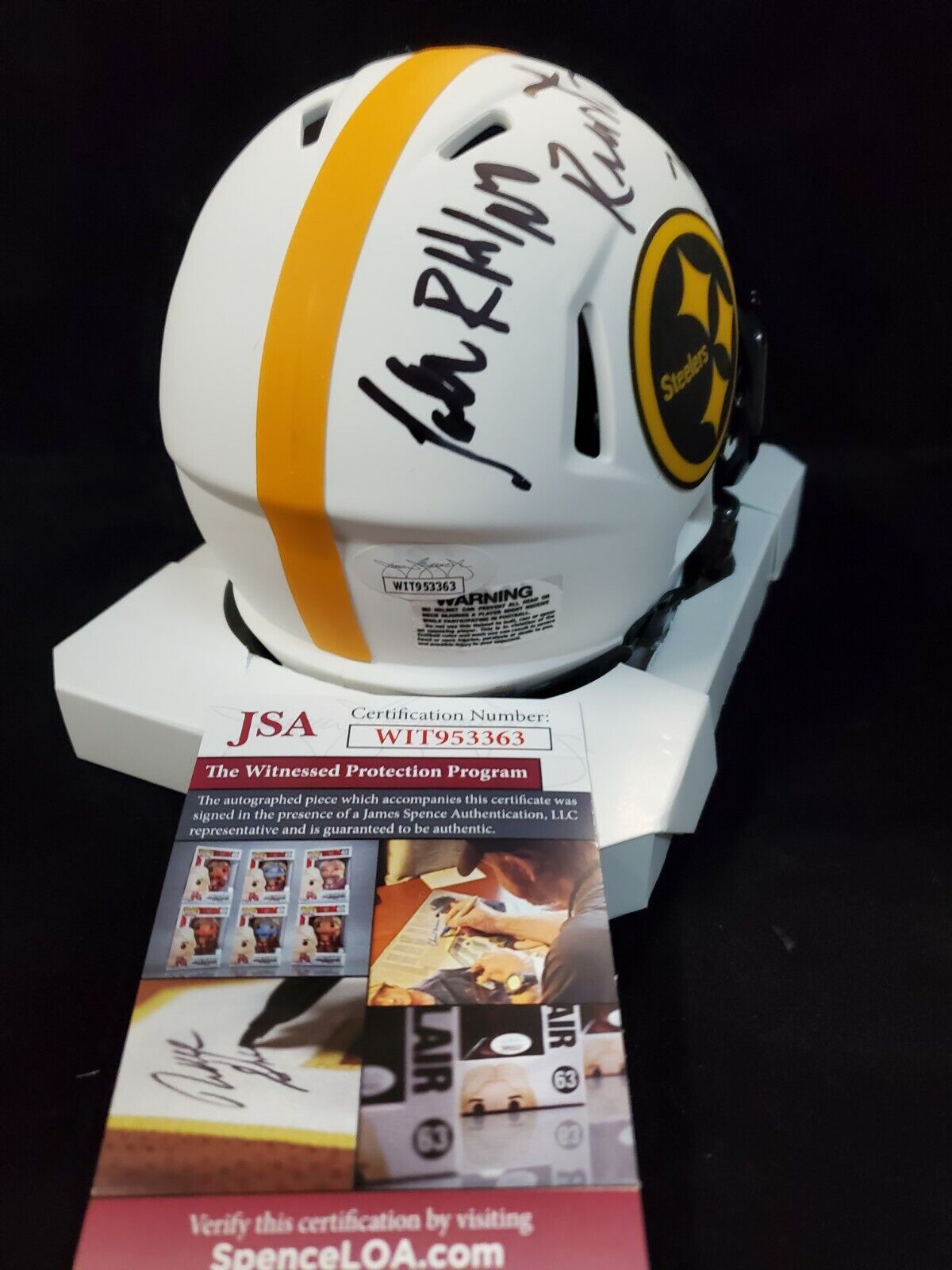 MVP Authentics Pittsburgh Steelers John Reinstra Autographed Signed Speed Lunar Helmet Jsa Coa 89.10 sports jersey framing , jersey framing