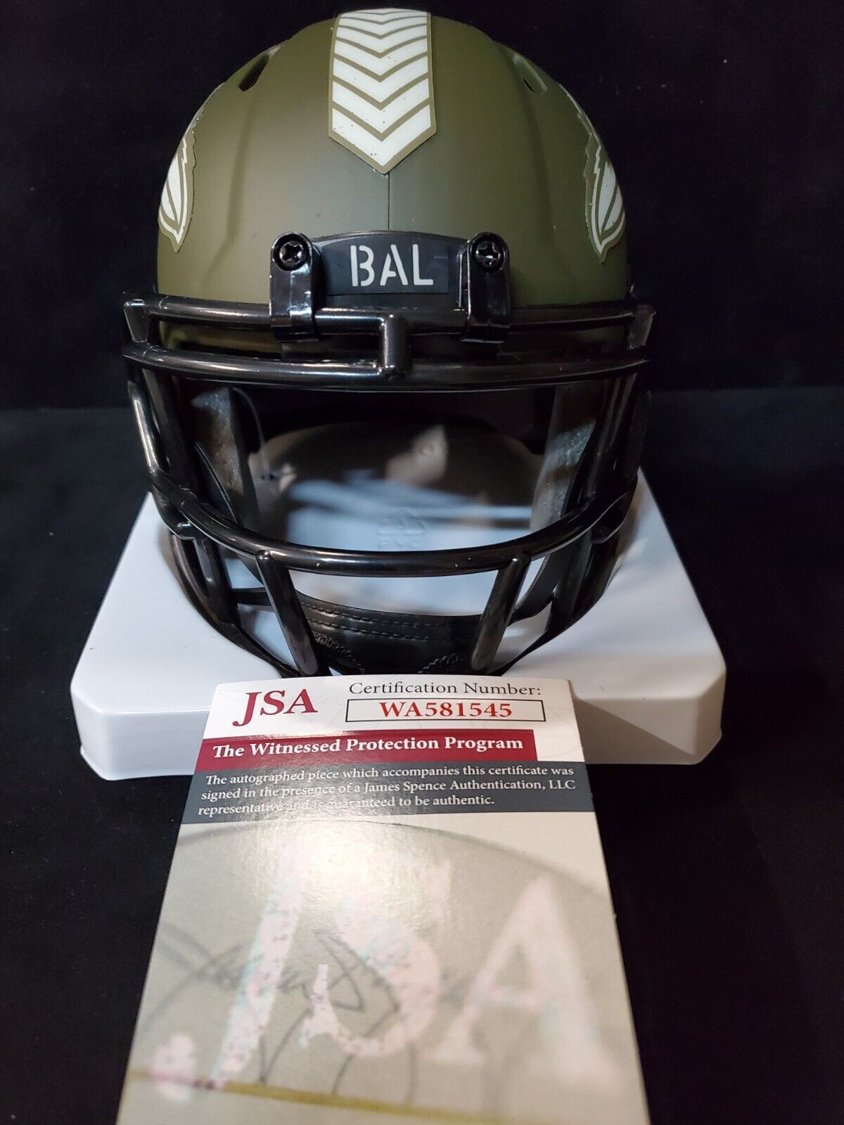 MVP Authentics Baltimore Ravens Justin Tucker Signed Salute To Service Mini Helmet Jsa Coa 117 sports jersey framing , jersey framing