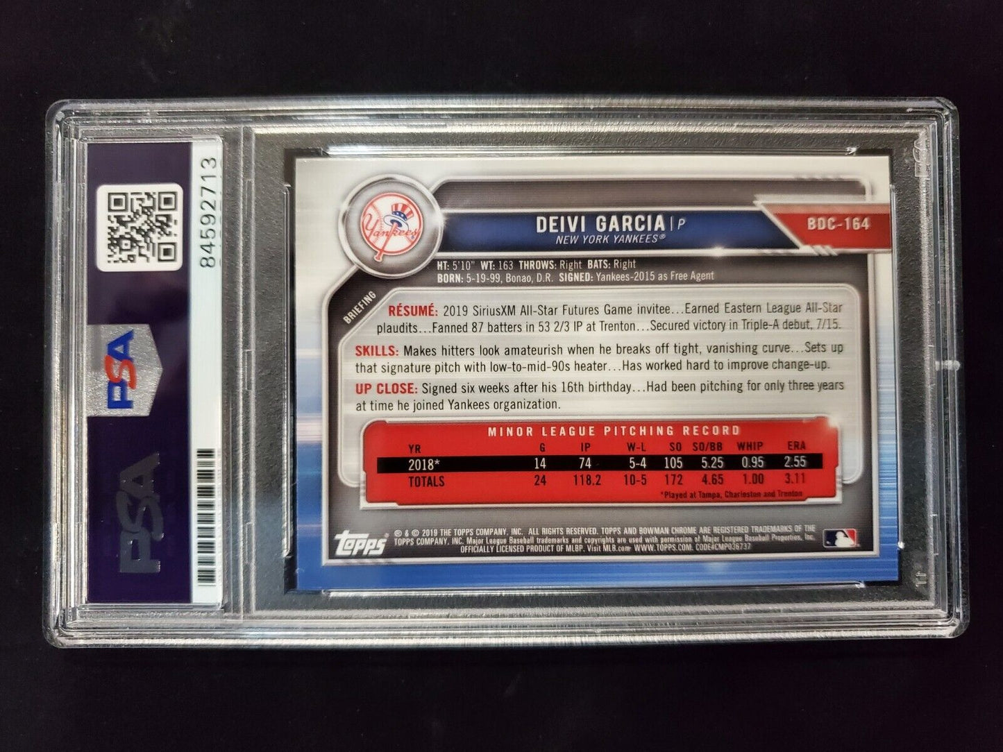 MVP Authentics Deivi Garcia Autographed Topps Bowman Yankees Bdc-164 Psa Slabbed 225 sports jersey framing , jersey framing