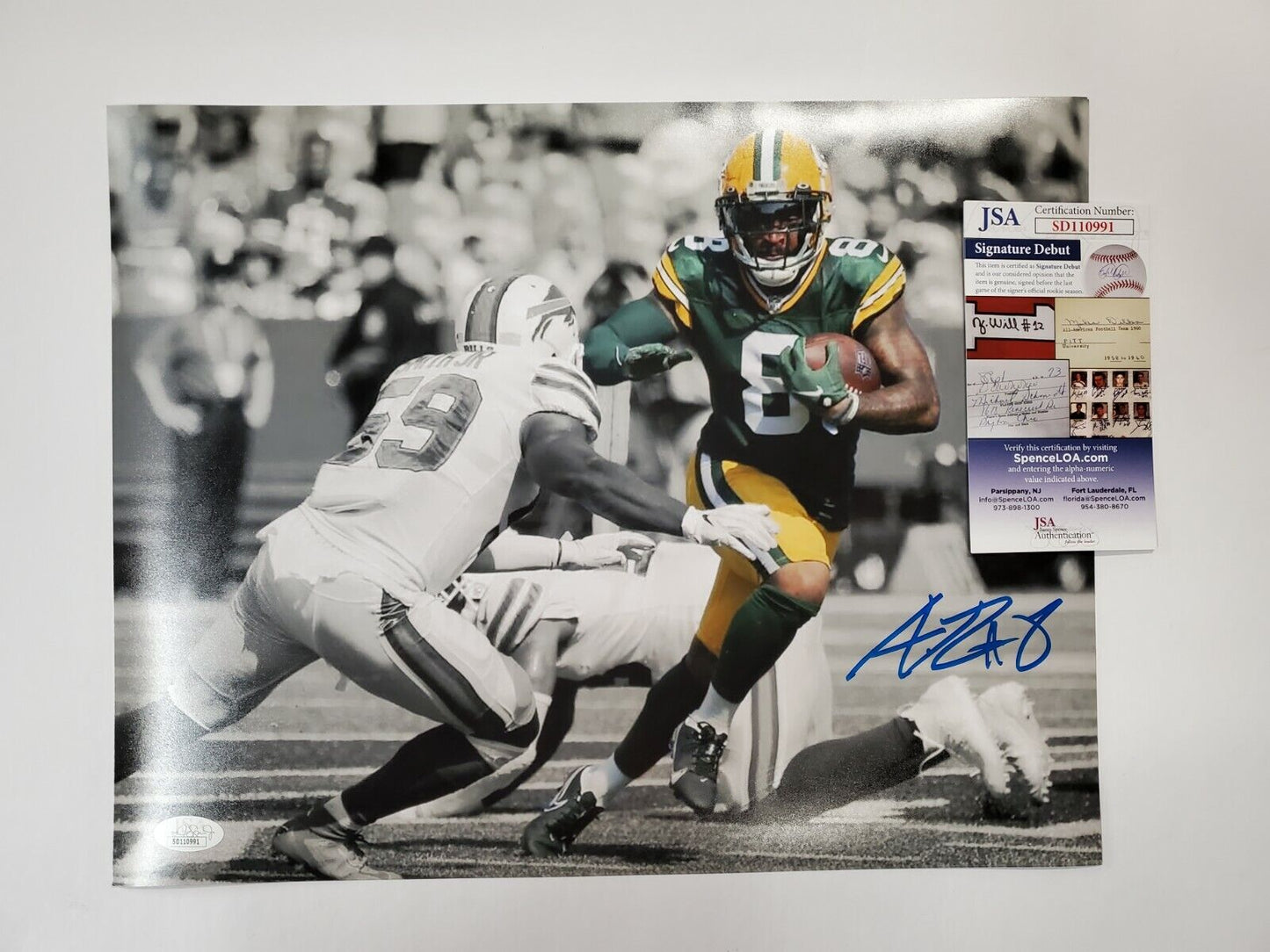 MVP Authentics Green Bay Packers Amari Rodgers Autographed 11X14 Photo Jsa Coa 71.10 sports jersey framing , jersey framing