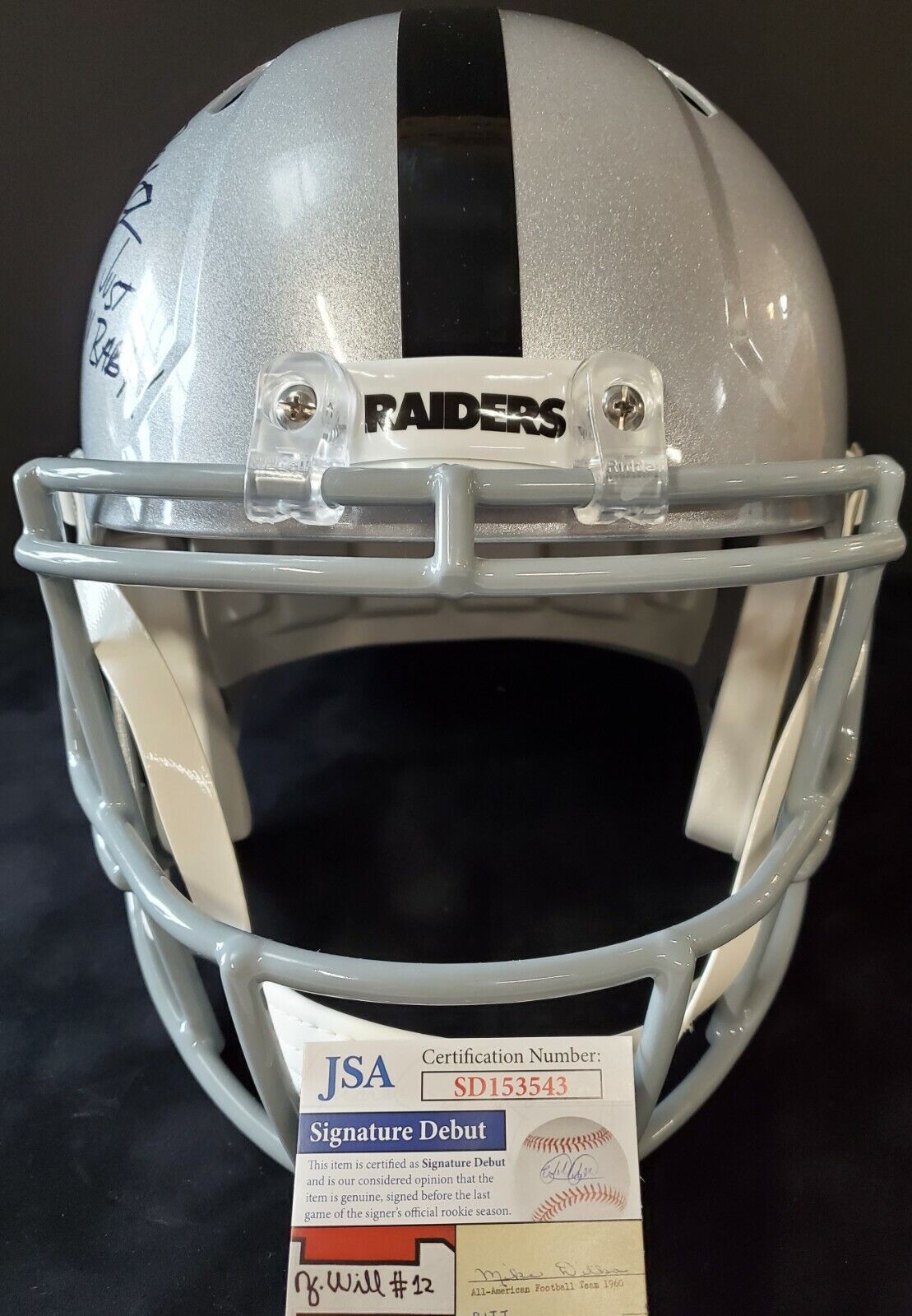 MVP Authentics Las Vegas Raiders Tre'von Moehrig Autographed Inscribed Full Size Helmet Jsa Coa 341.10 sports jersey framing , jersey framing