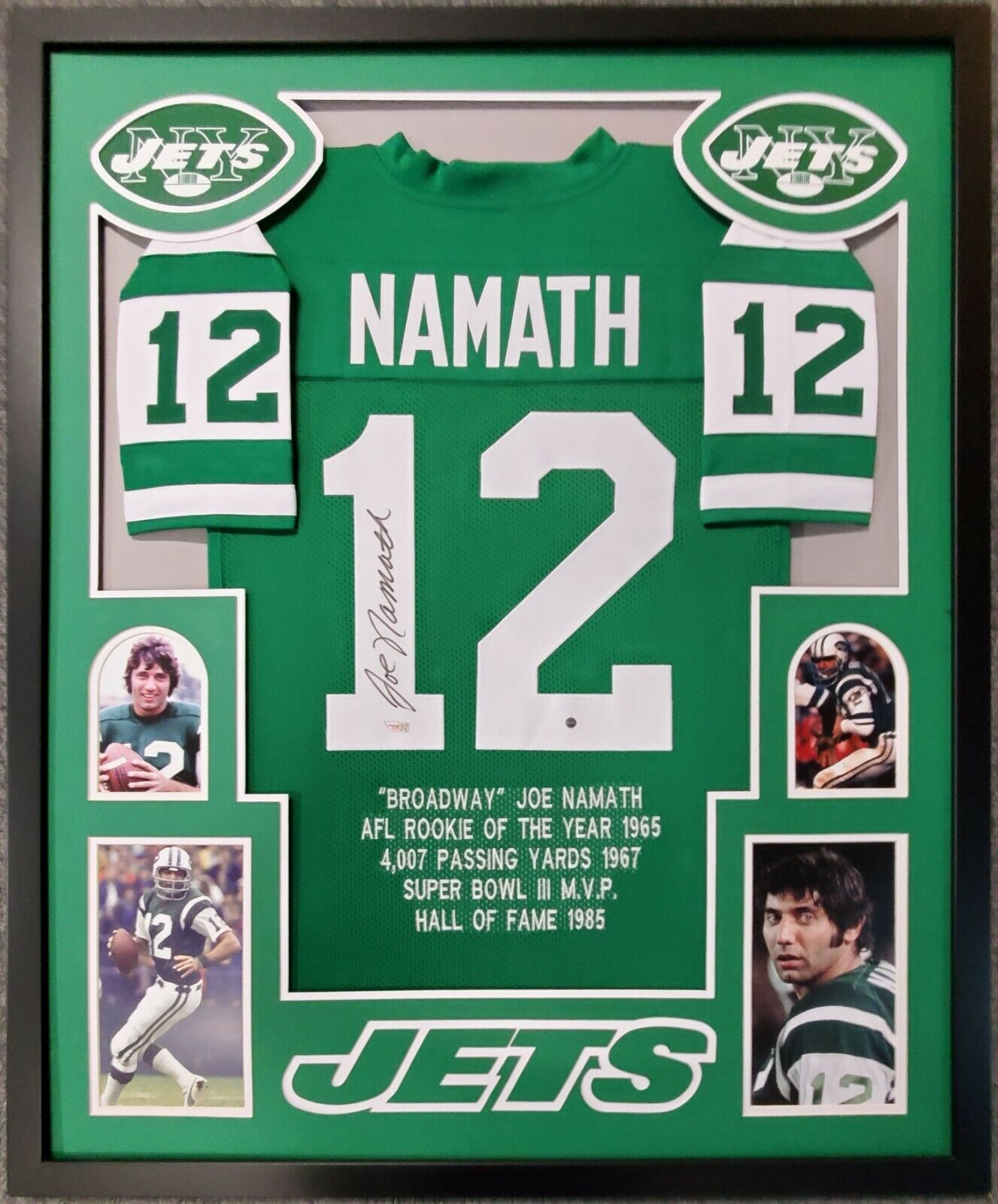 Joe Namath Autographed New York Jets Jersey Framed