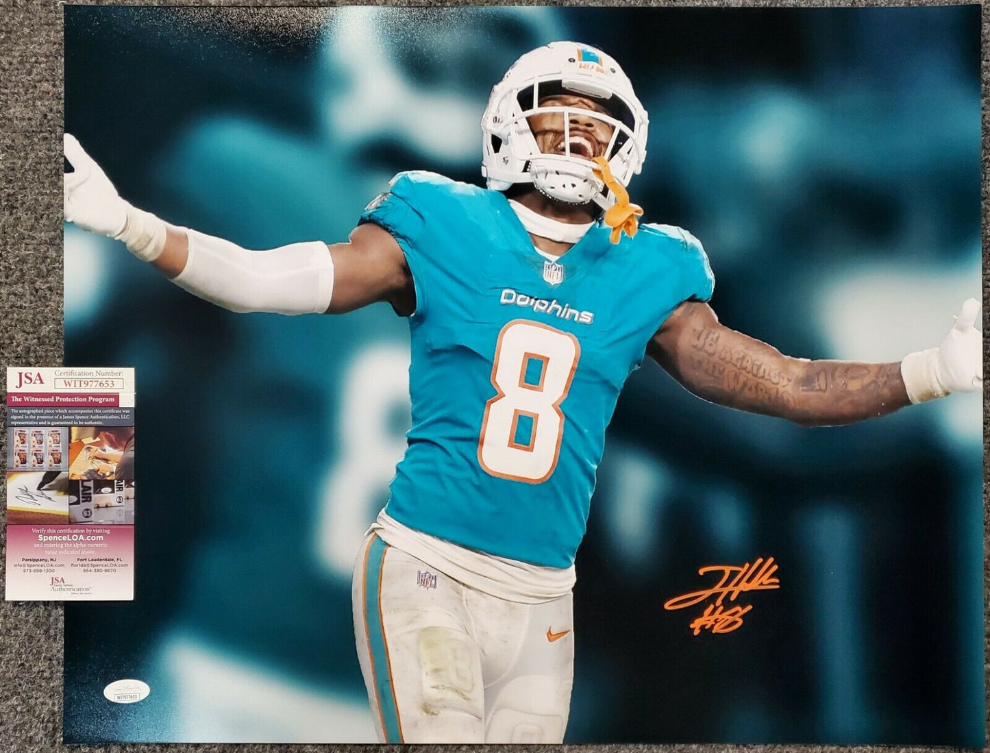 MVP Authentics Miami Dolphins Jevon Holland Autographed Signed 16X20 Photo Jsa Coa 99 sports jersey framing , jersey framing