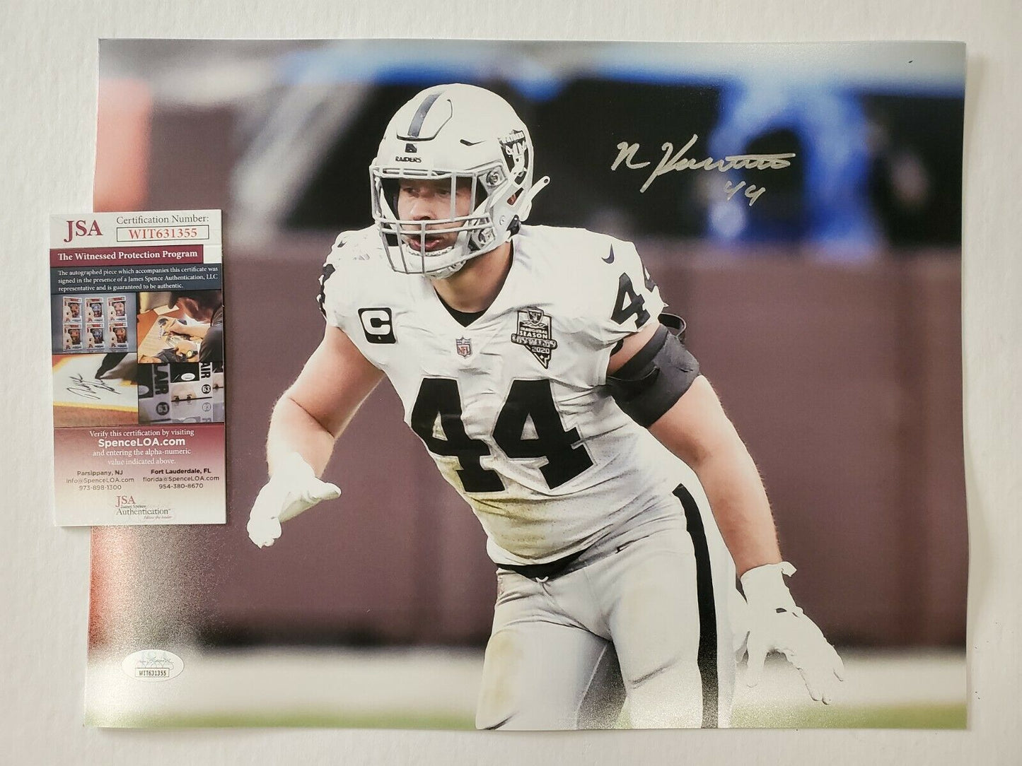 MVP Authentics OAKLAND RAIDERS NICK KWIATKOSKI AUTOGRAPHED 11x14 PHOTO JSA COA 62.10 sports jersey framing , jersey framing