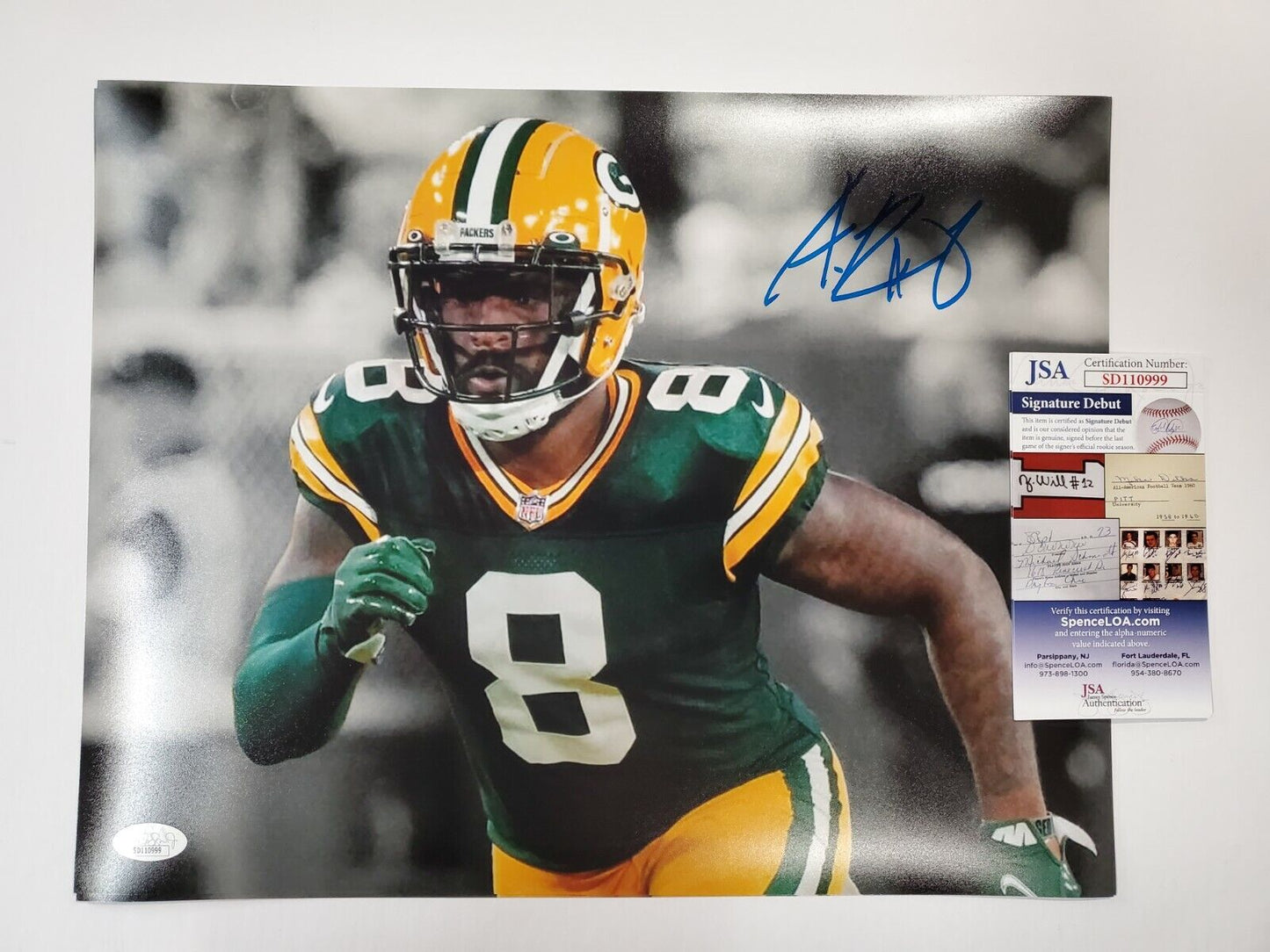 MVP Authentics Green Bay Packers Amari Rodgers Autographed 11X14 Photo Jsa Coa 71.10 sports jersey framing , jersey framing