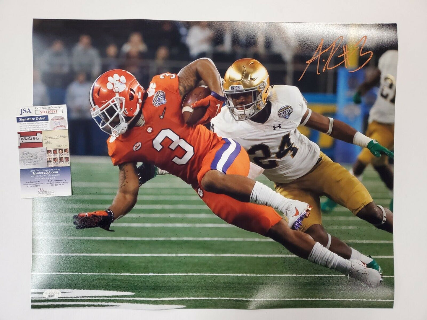 MVP Authentics Clemson Tigers Amari Rodgers Autographed Signed 16X20 Photo Jsa Coa 89.10 sports jersey framing , jersey framing