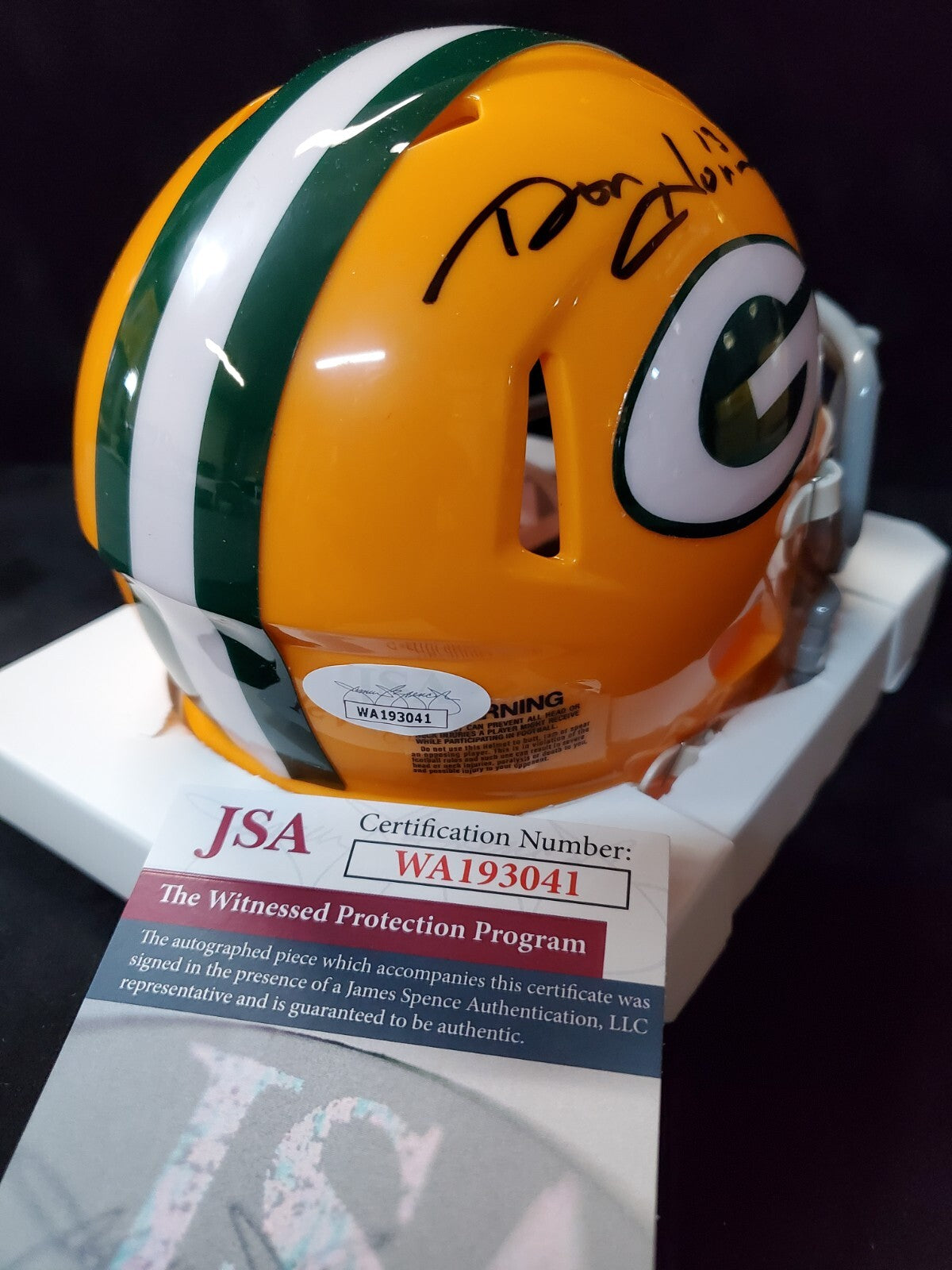 Green Bay Packers Don Horn Autographed Signed Speed Mini Helmet Jsa Coa