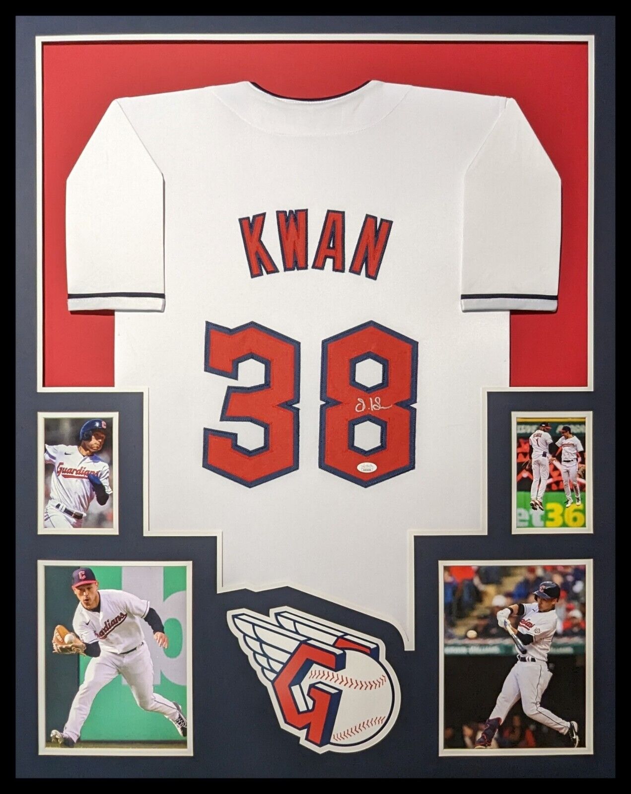 MVP Authentics Framed Cleveland Guardians Steven Kwan Autographed Signed Jersey Jsa Coa 585 sports jersey framing , jersey framing