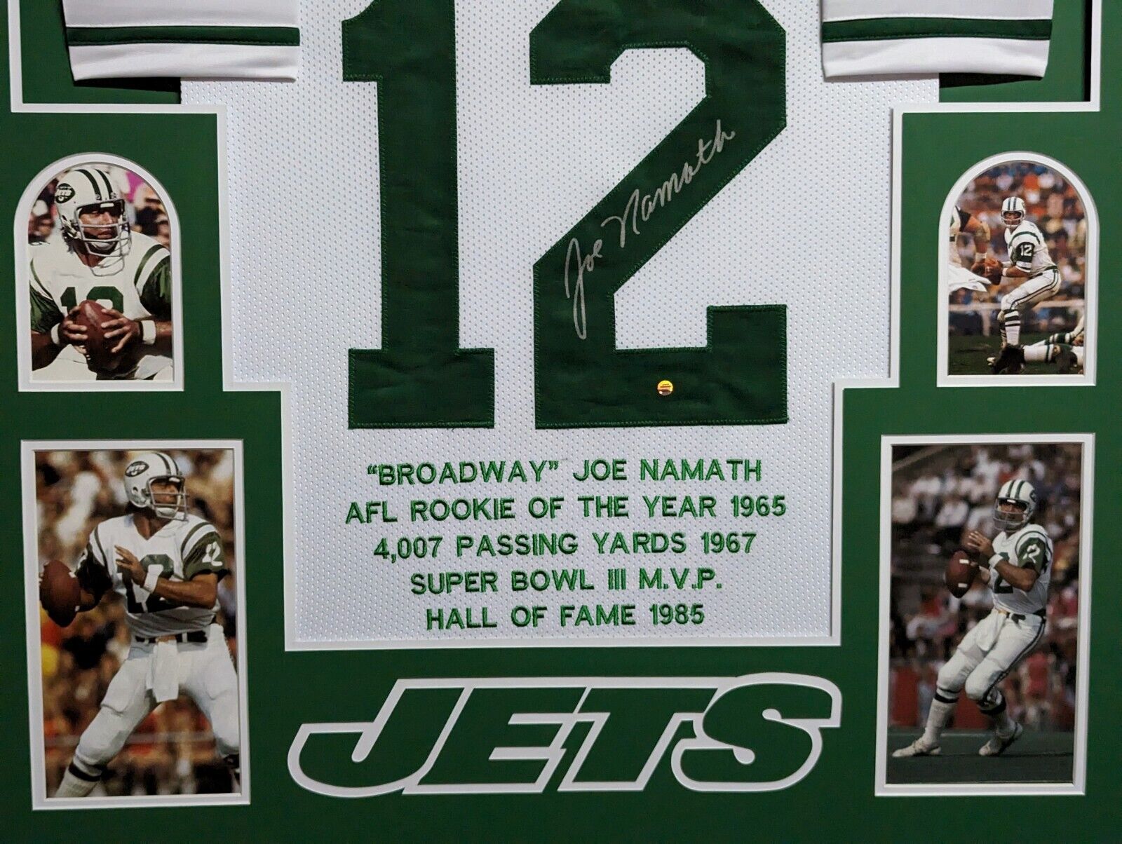 MVP Authentics Framed New York Jets Joe Namath Autographed Signed Stat Jersey Steiner Holo 900 sports jersey framing , jersey framing