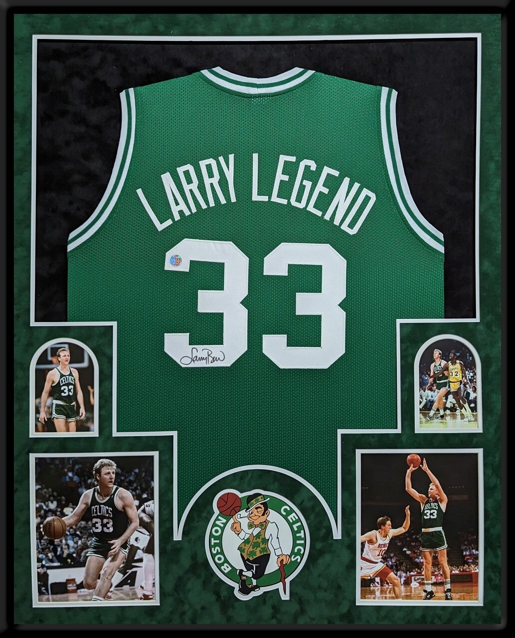 Suede Framed Boston Celtics Larry Bird Autographed Signed Jersey Larry Bird Holo