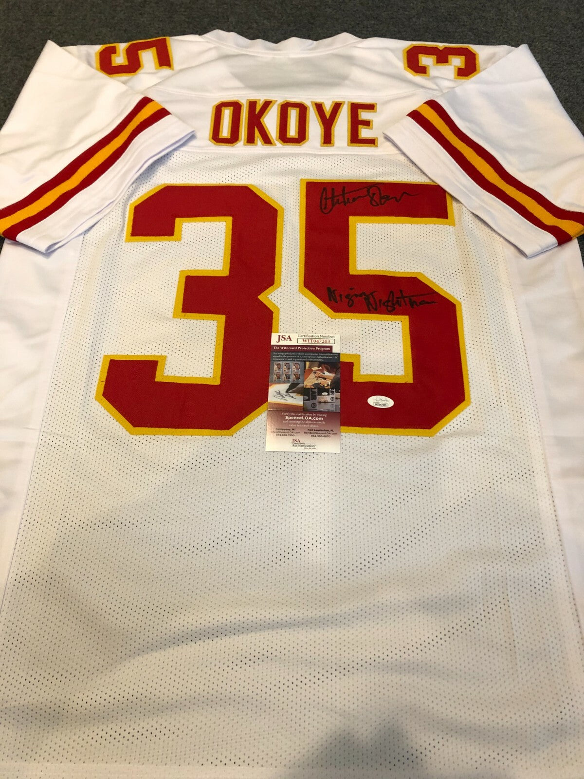 Kansas City Chiefs Christian Okoye Autographed Signed Inscribedjersey Jsa Coa