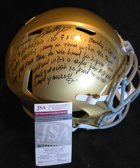 Notre Dame Fighting Irish Rudy Ruettiger Speech Full Size Replica Helmet Jsa