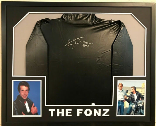 Framed Henry Winkler "The Fonz" Autographed Signed Faux Leather Jacket Jsa Coa