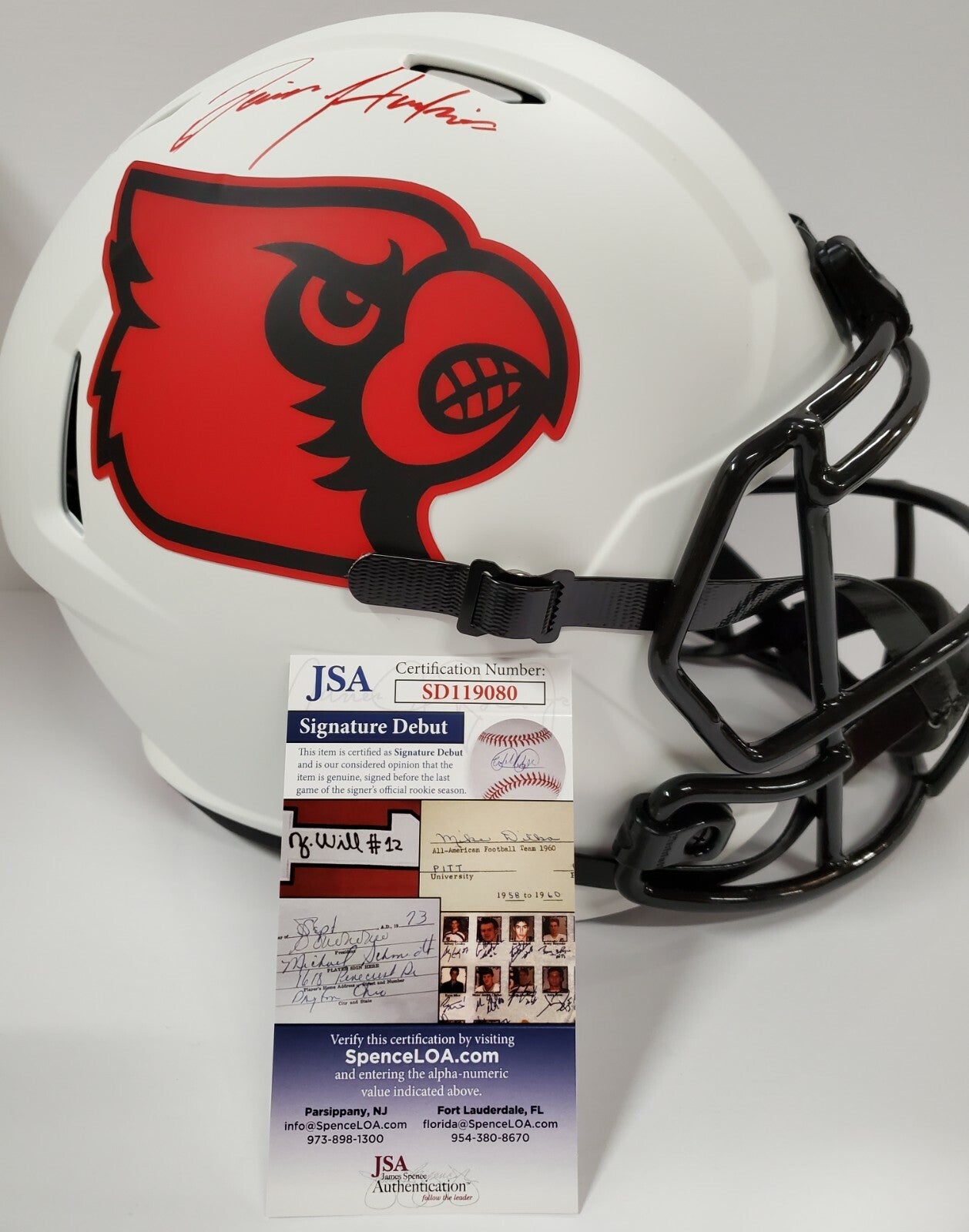 Javian Hawkins Signed Louisville Cardinals Replica Full Sz Lunar Helmet Jsa Coa