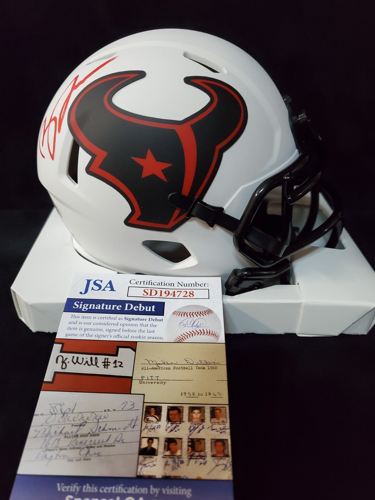Houston Texans Brevin Jordan Signed Lunar Mini Helmet Jsa Coa