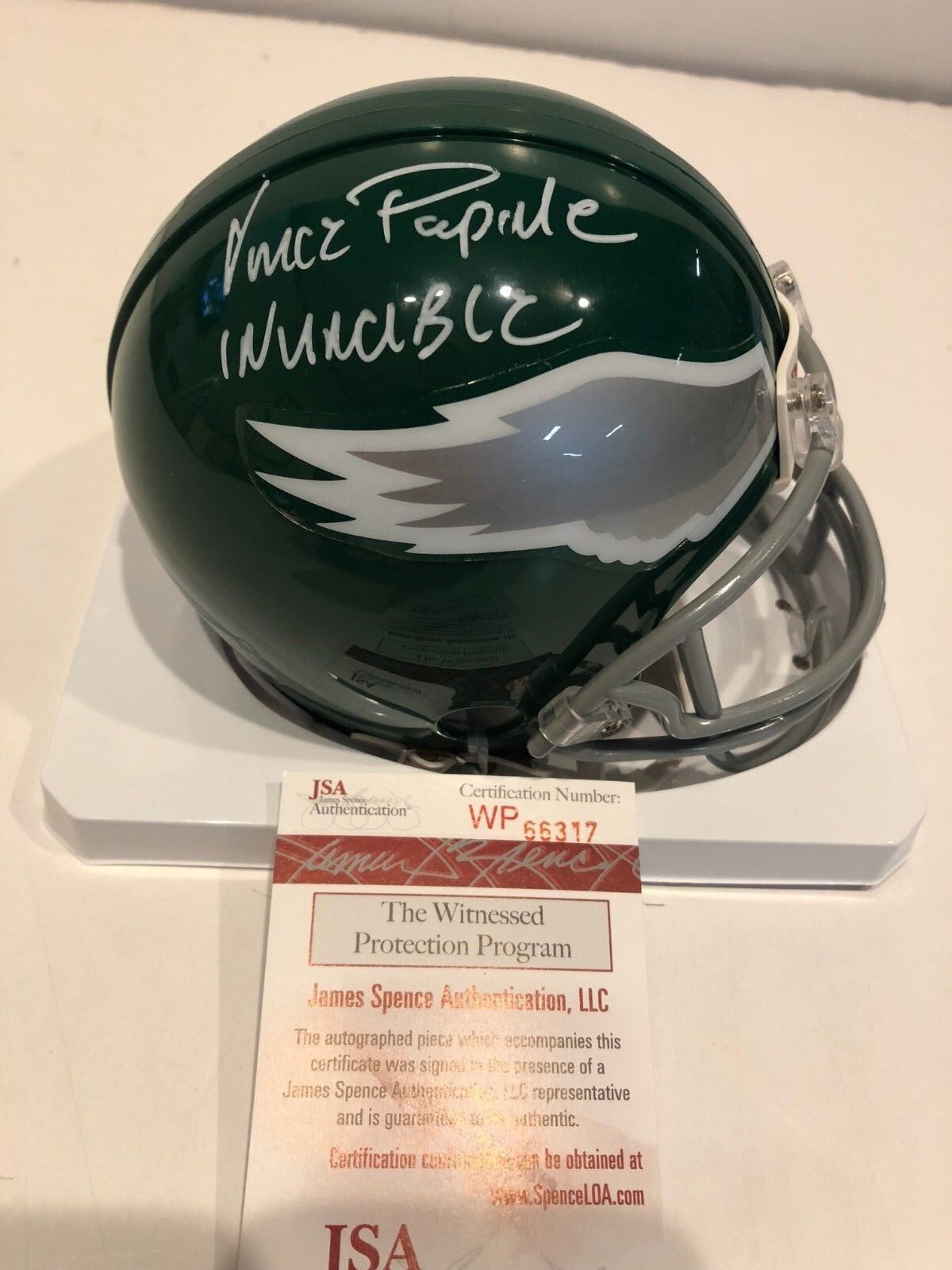 MVP Authentics Vince Papale Autographed Signed Inscribe Philadelphia Eagles Mini Helmet Jsa Coa 117 sports jersey framing , jersey framing