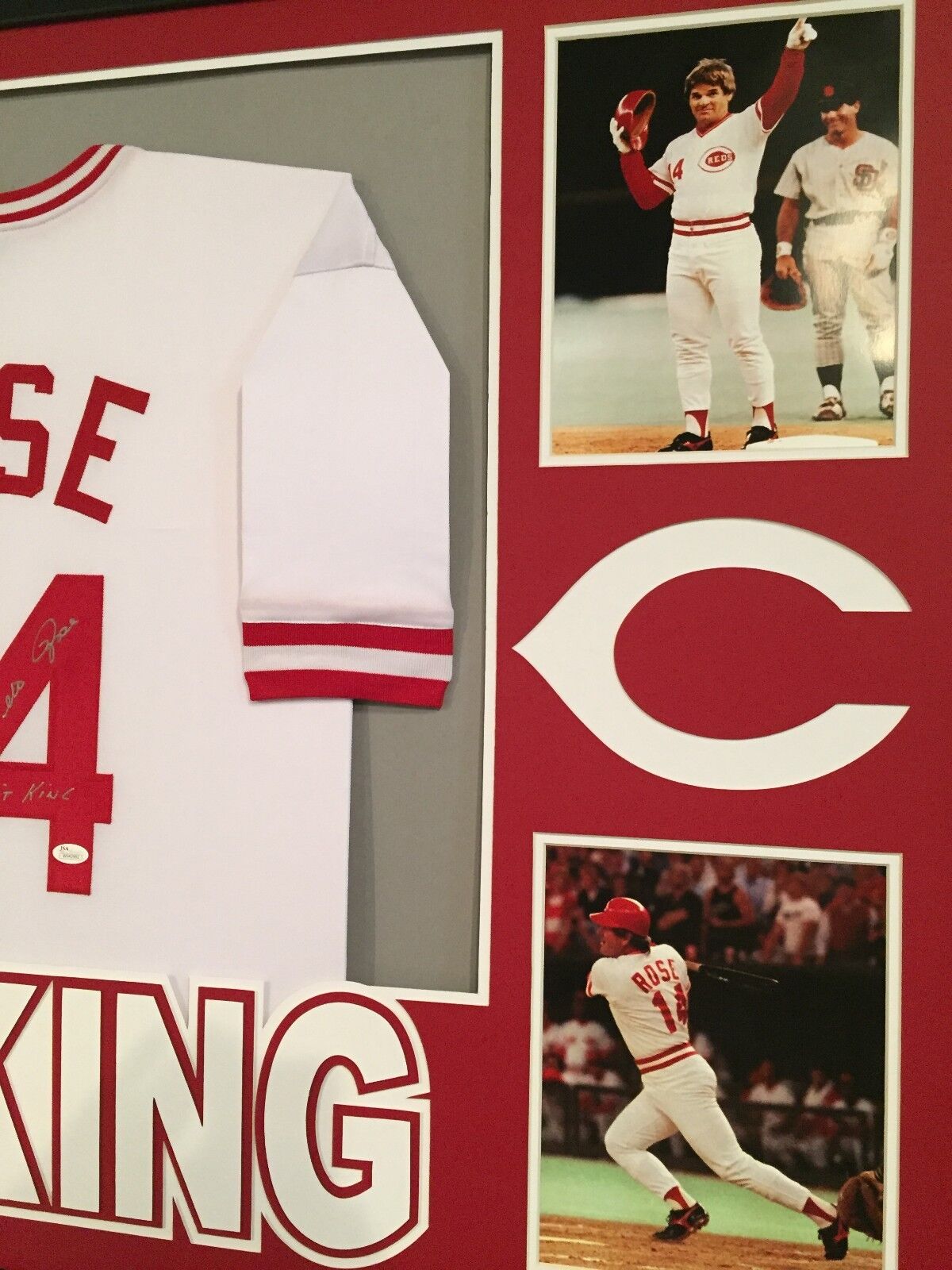 MVP Authentics Framed Cincinnati Reds Pete Rose Autographed Signed Inscribed Jersey Jsa Coa 449.10 sports jersey framing , jersey framing