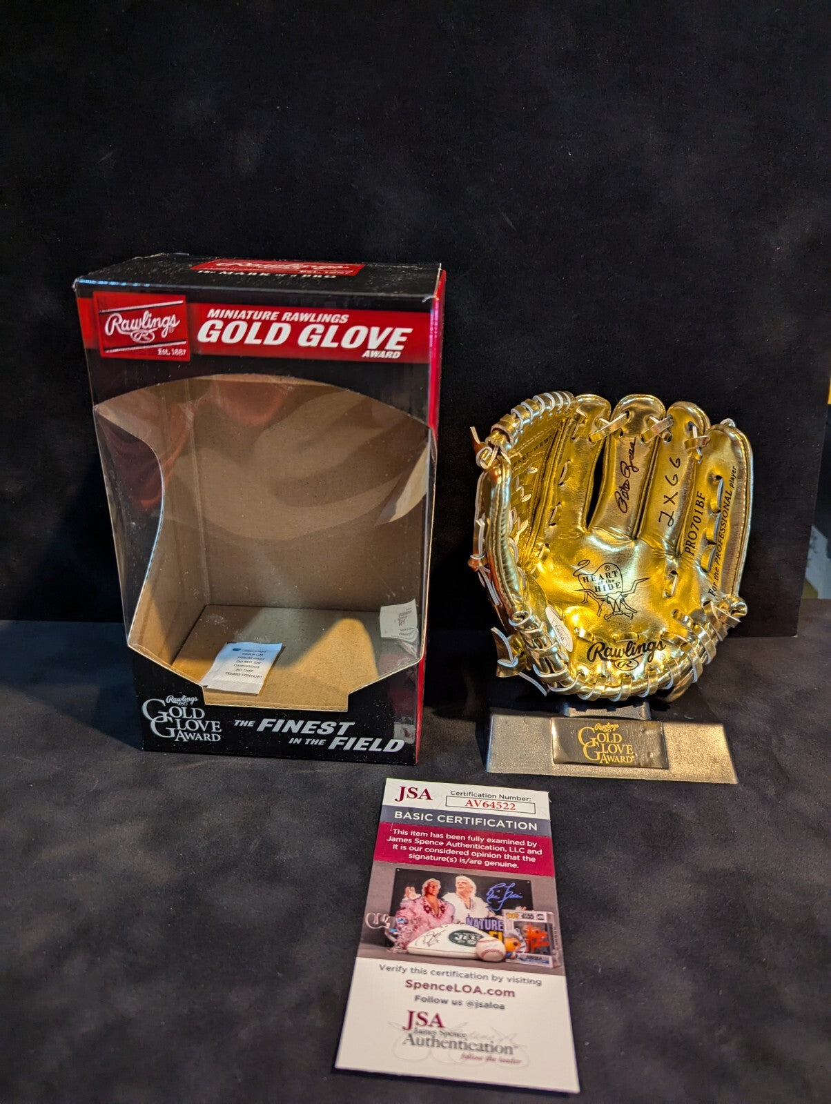 Cincinnati Reds Pete Rose Signed Inscribed 2Xgg Mini Gold Glove Jsa Coa