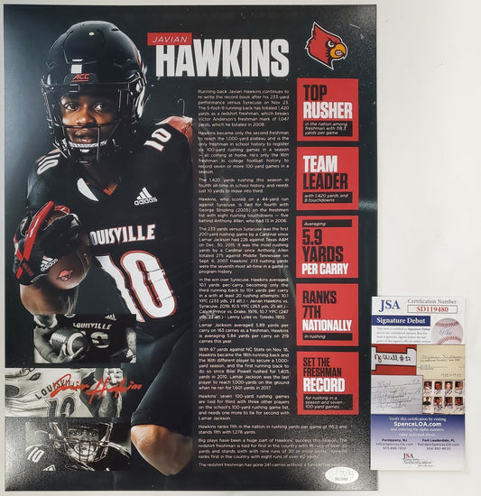Louisville Cardinals Javian Hawkins Autographed 11X14 Photo Jsa Coa