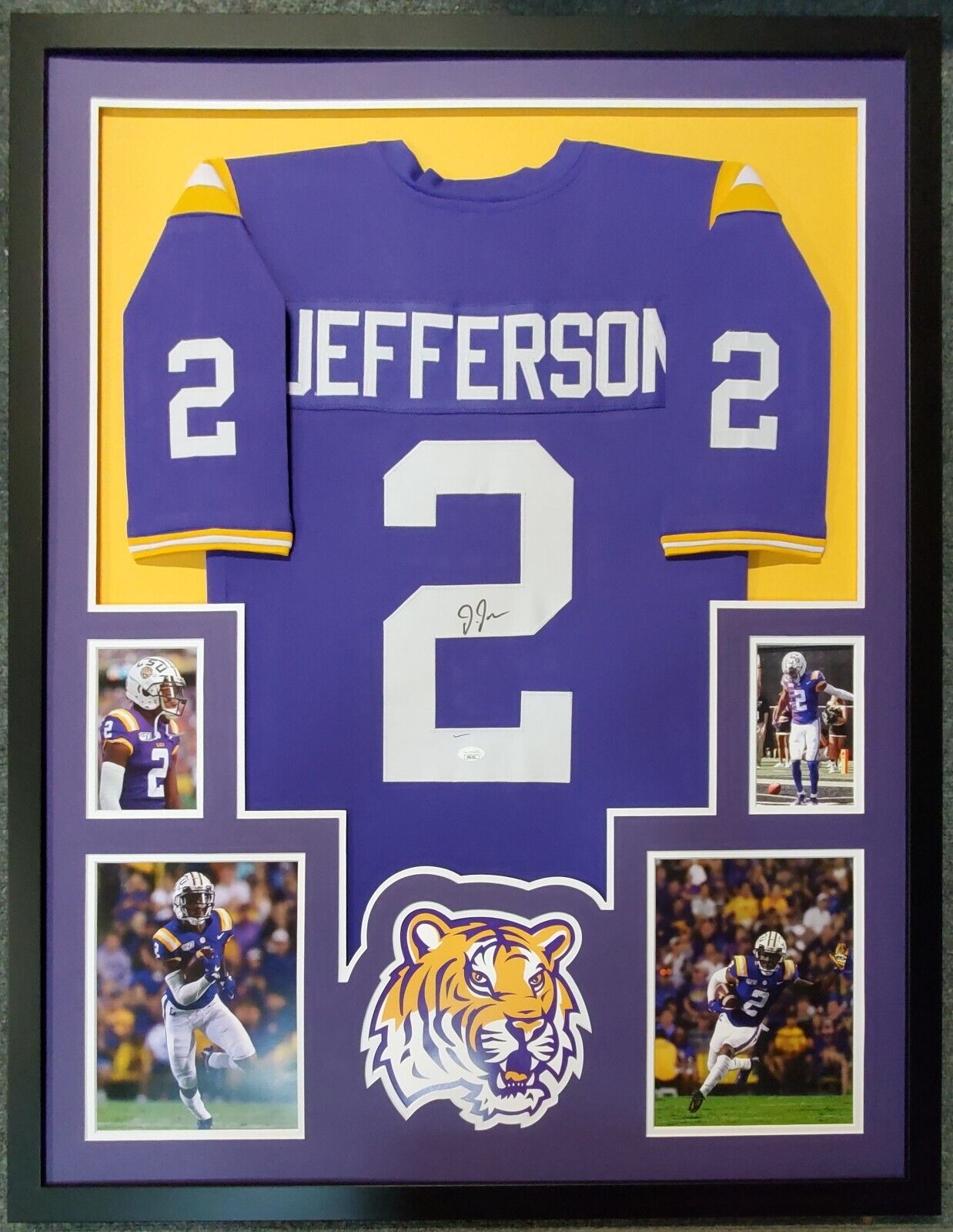MVP Authentics Framed Lsu Tigers Justin Jefferson Autographed Signed Jersey Jsa Coa 765 sports jersey framing , jersey framing