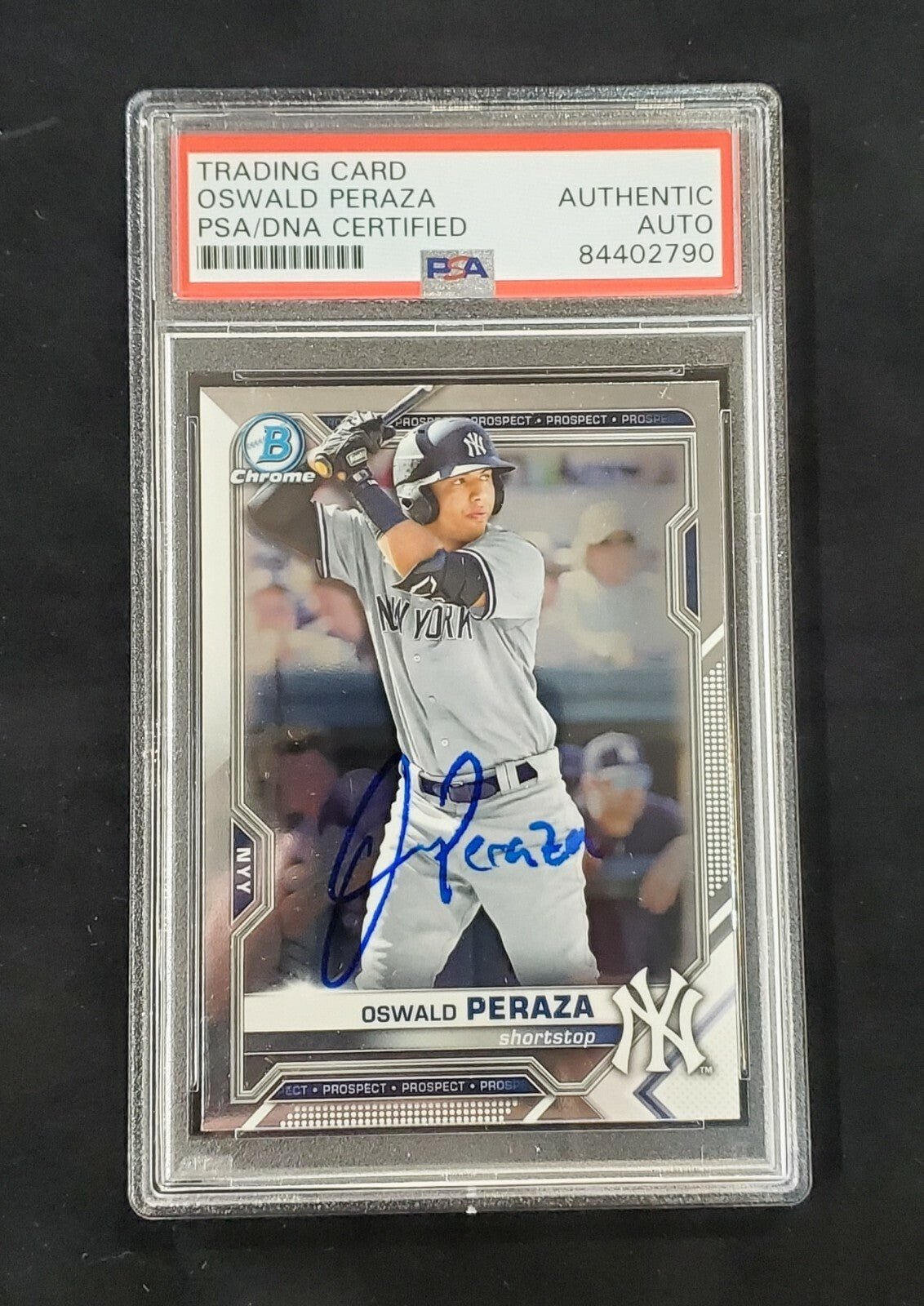 Oswald Peraza Autographed Topps Bowman Yankees Chrome Bcp-50  Psa Slabbed