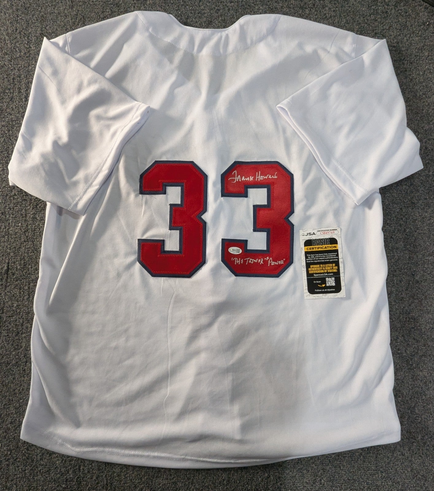 Washington Senators Frank Howard Autographed Inscribed Custom Jersey Jsa Coa