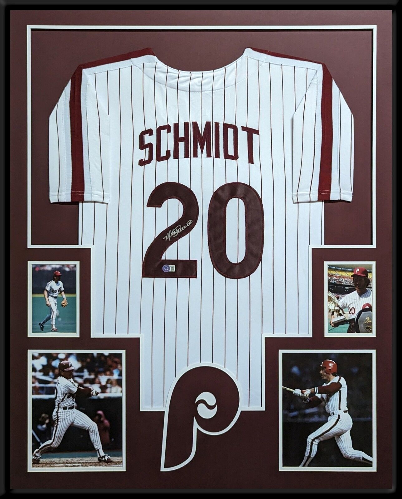MVP Authentics Framed Philadelphia Phillies Mike Schmidt Autographed Signed Jersey Beckett Holo 629.10 sports jersey framing , jersey framing