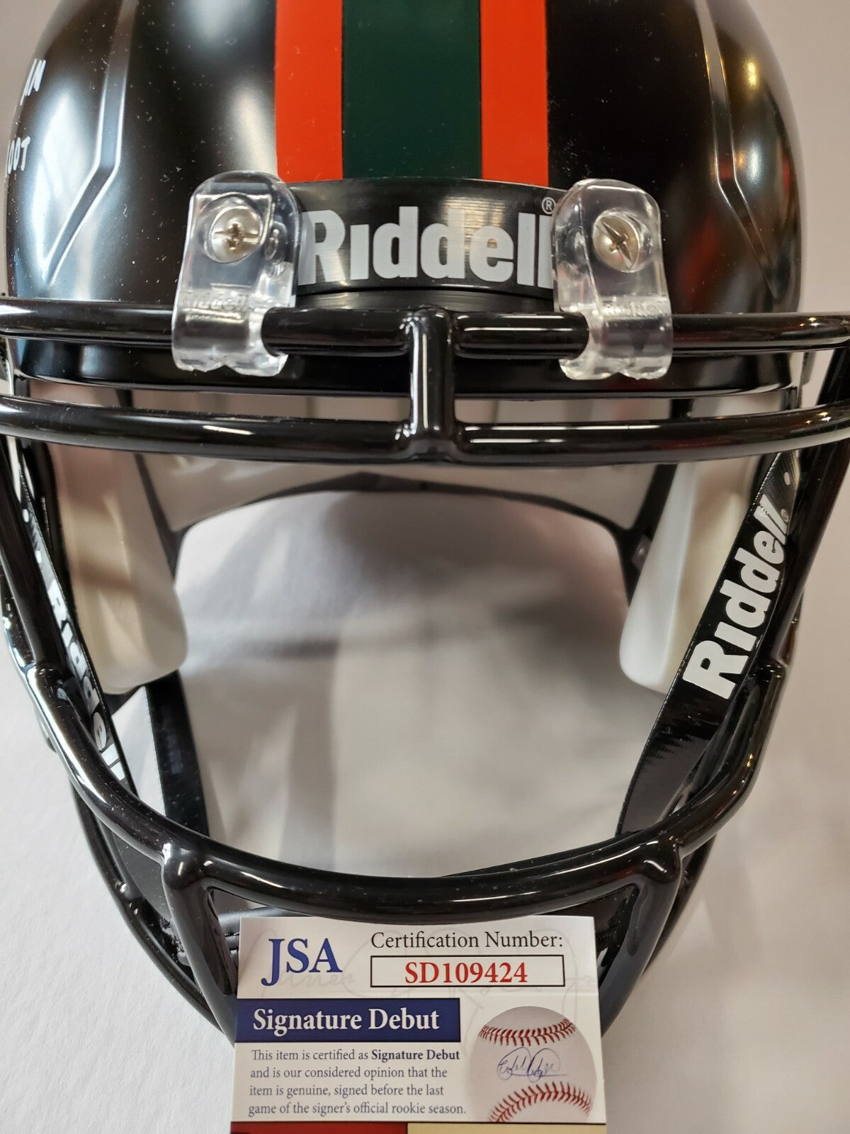 Greg Rousseau Signed Inscribed Miami Hurricanes Full Size Replica Helmet Jsa Coa