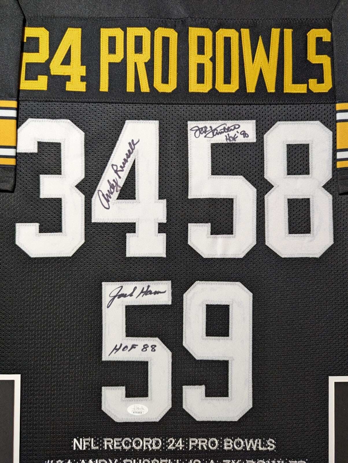 Framed Pittsburgh Steelers 24 Pro Bowls 3X Signed Stat Jersey Jsa Coa