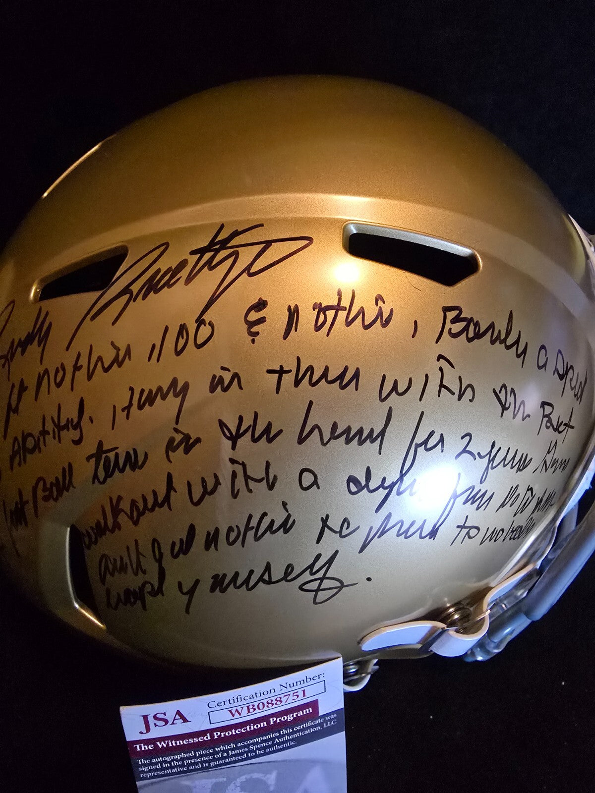Notre Dame Fighting Irish Rudy Ruettiger Speech Full Size Replica Helmet Jsa