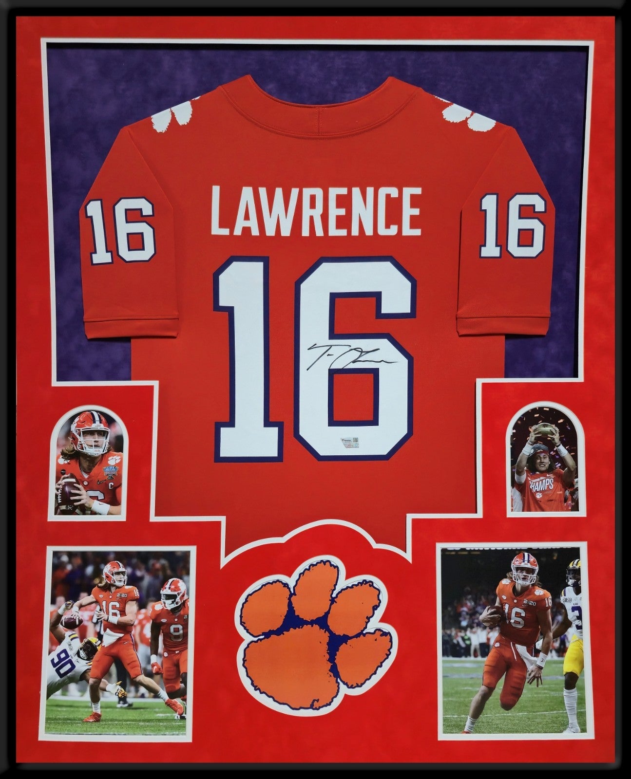 Suede Framed Clemson Tigers Trevor Lawrence Autographed  Jersey Fanatics Holo