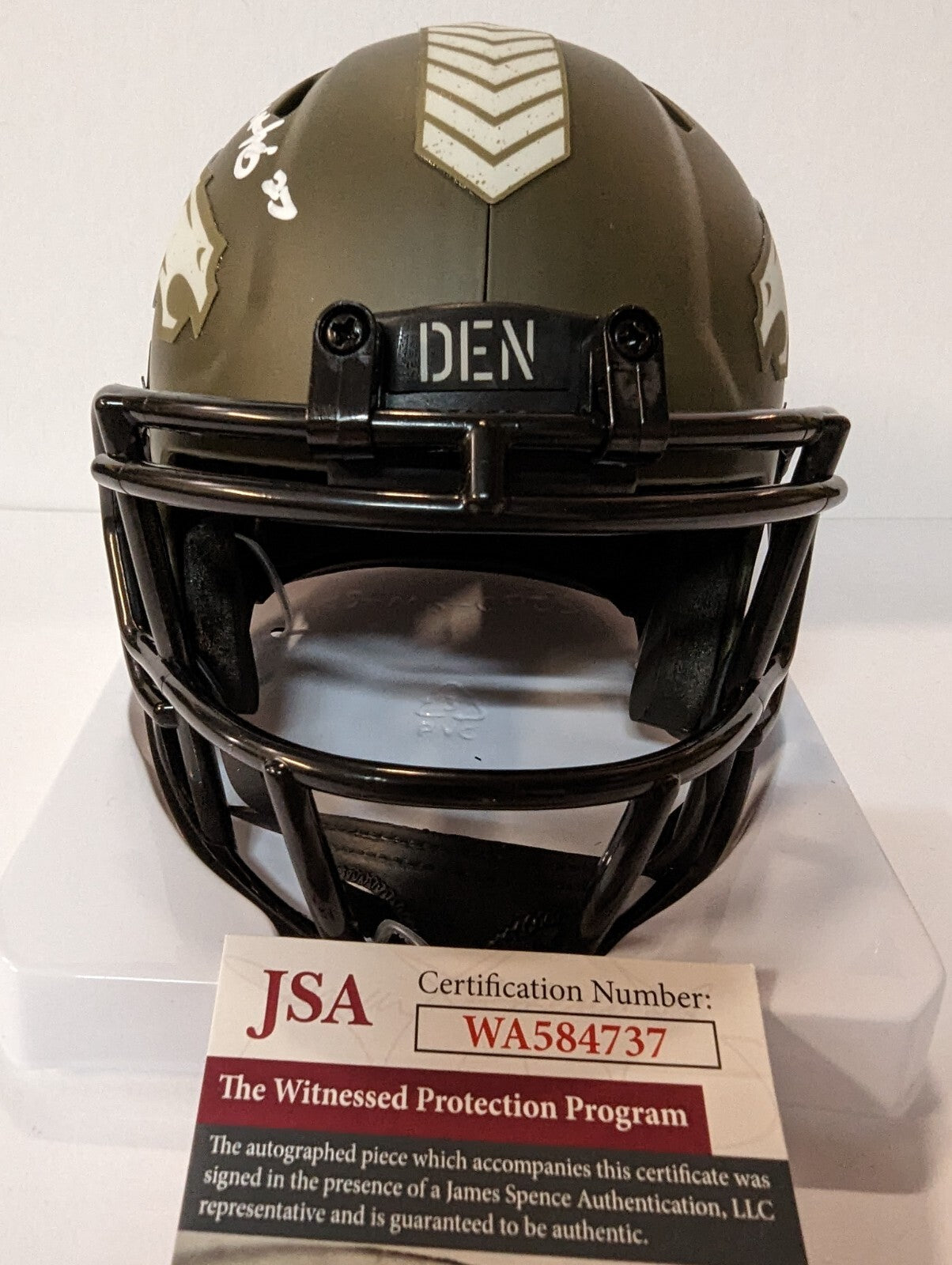 Denver Broncos Damarri Mathis Autographed Salute To Service Mini Helmet Jsa Coa