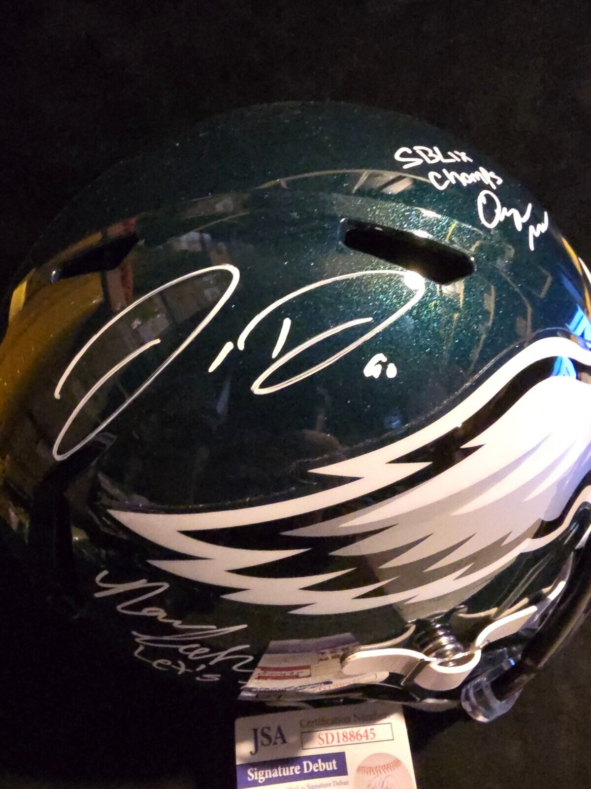 Philadelphia Eagles 3X Signed/2X Inscribed Full Size Speed Replica Helmet Jsa