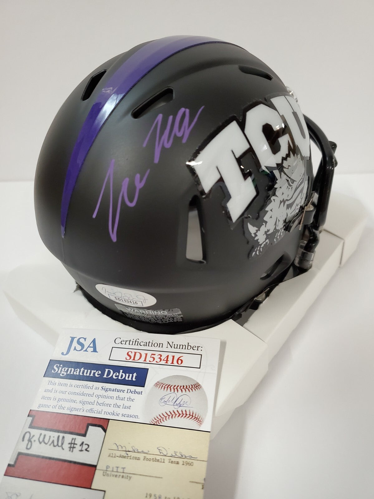 Tcu Horned Frogs Tre'von Moehrig Autographed Speed Mini Helmet Jsa Coa