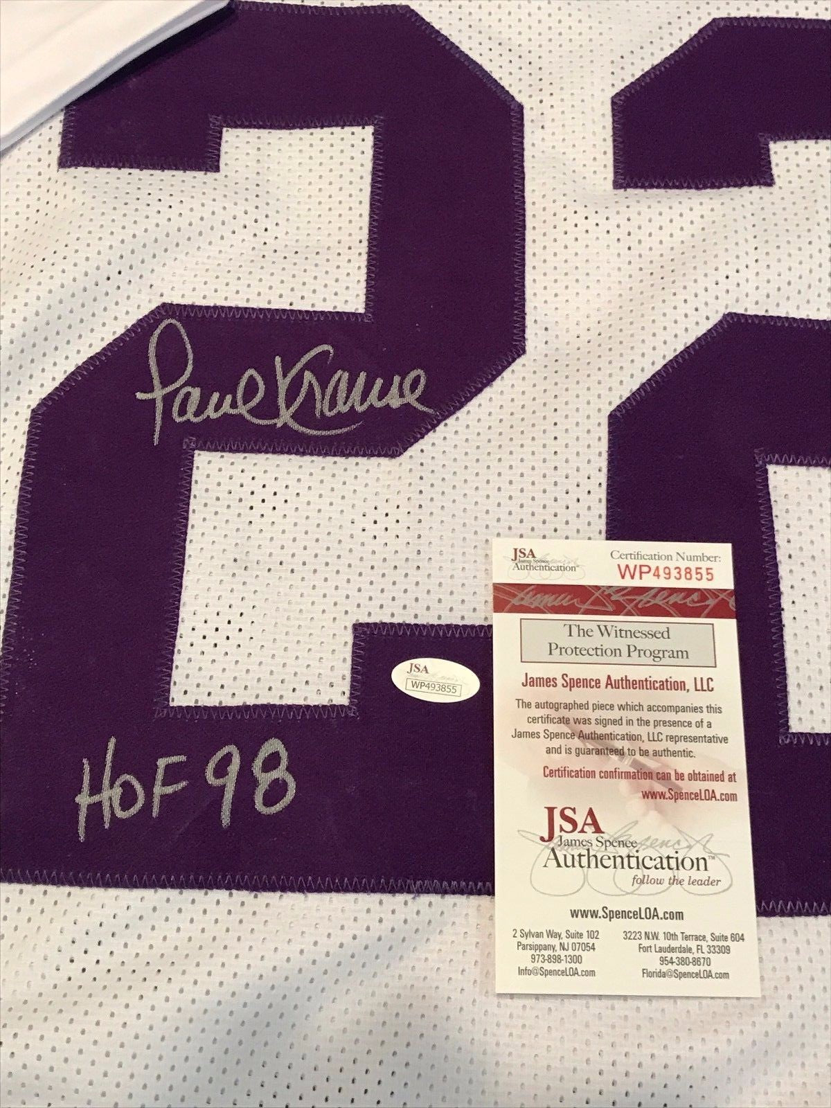 Paul Krause Autographed Signed Inscribed Minnesota Vikings Jersey Jsa Coa