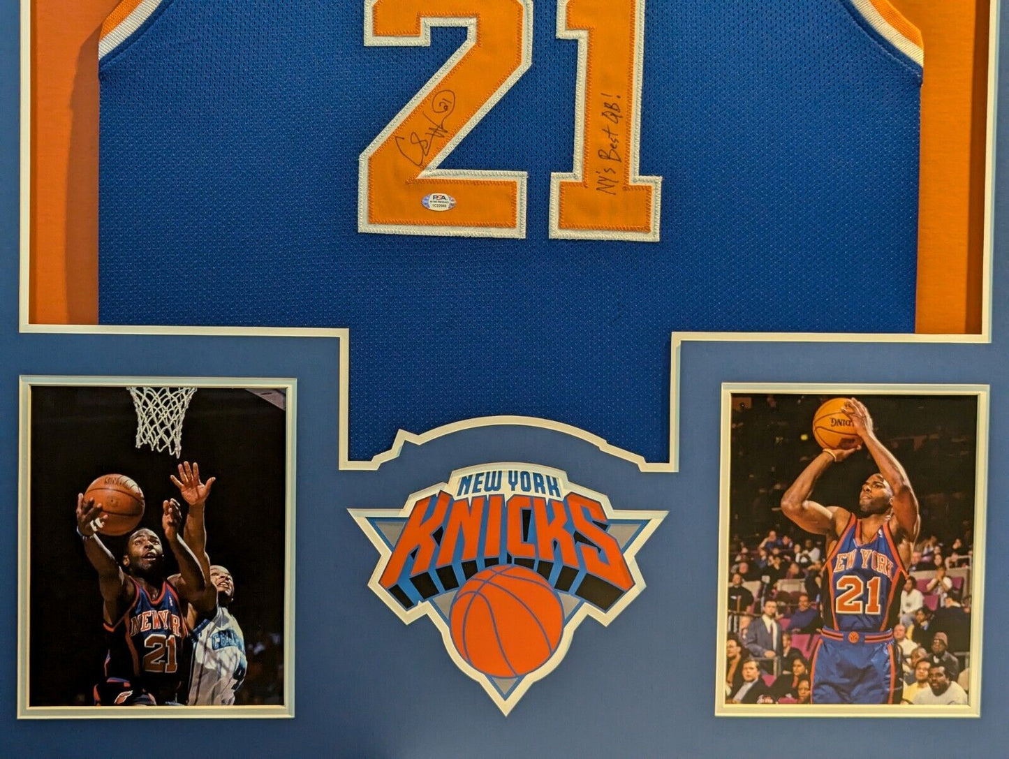 Framed New York Knicks Charlie Ward Jr Autographed Inscribed Jersey Psa Coa