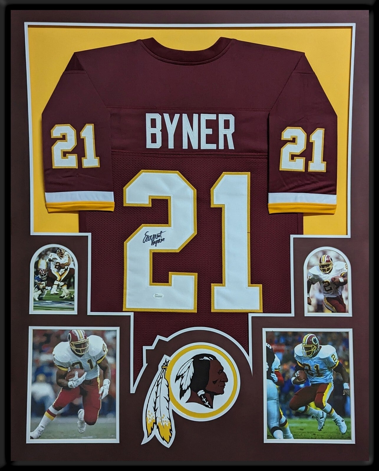 Framed Washington Ernest Byner Autographed Signed Jersey Jsa Coa