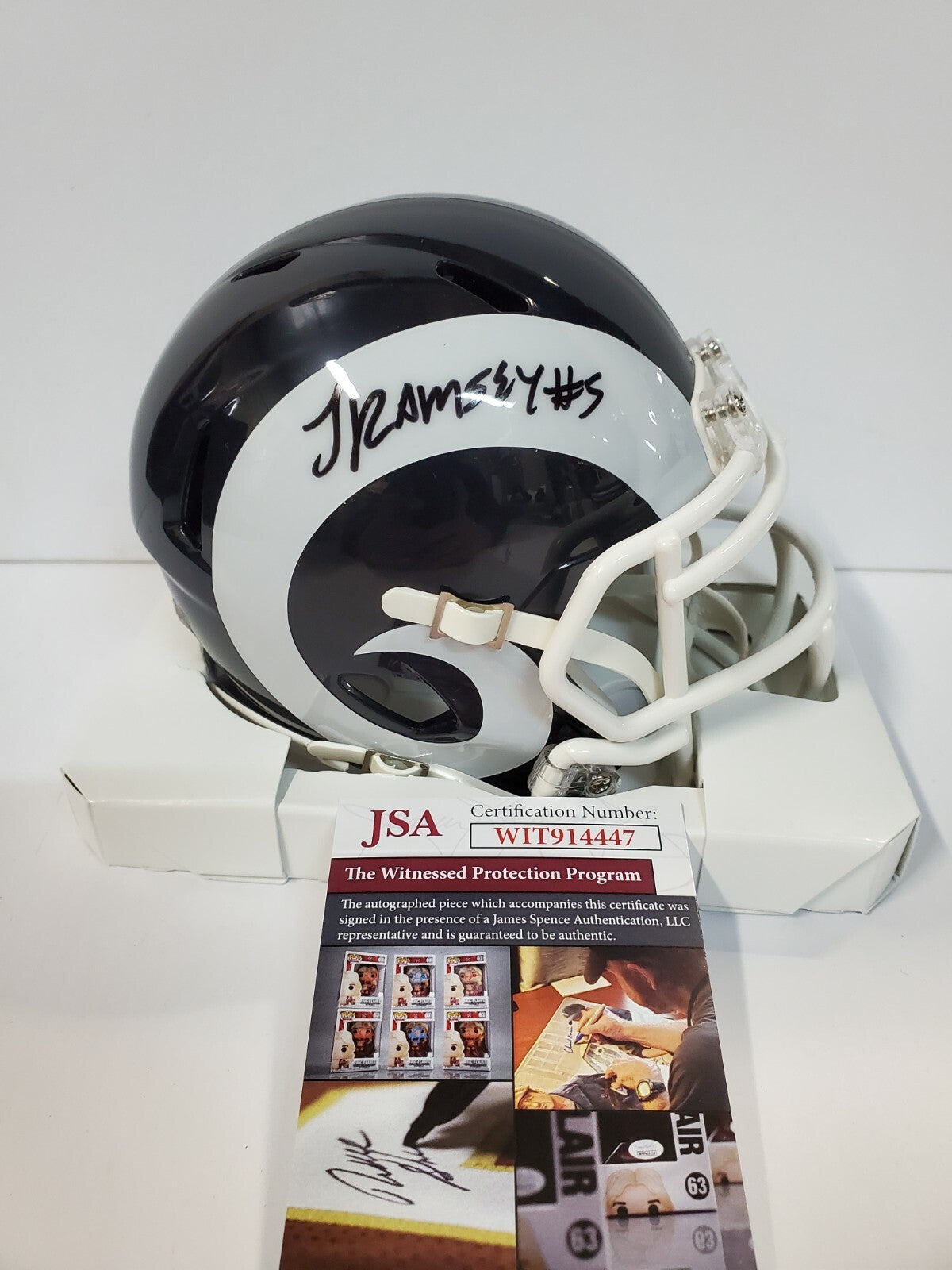 Los Angeles Rams Jalen Ramsey Autographed Throwback Mini Helmet Jsa Coa