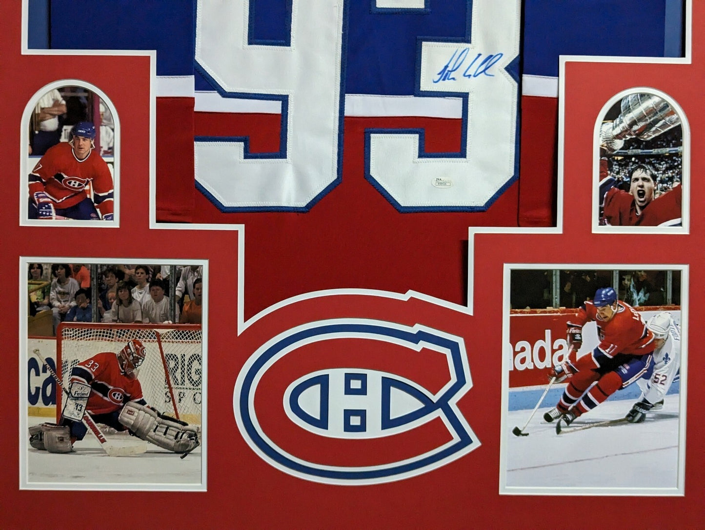 Framed Montreal Canadiens Patrick Roy & John Leclair Autographed Jersey Jsa Coa