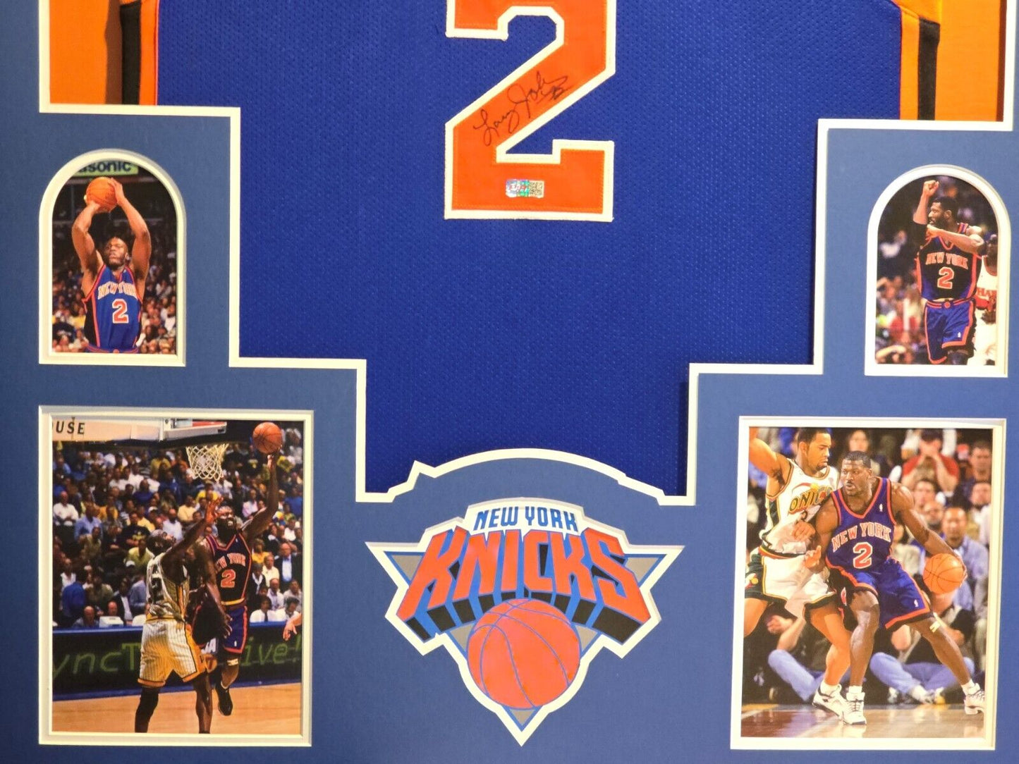 Framed New York Knicks Larry Johnson Autographed Jersey Jsa Coa